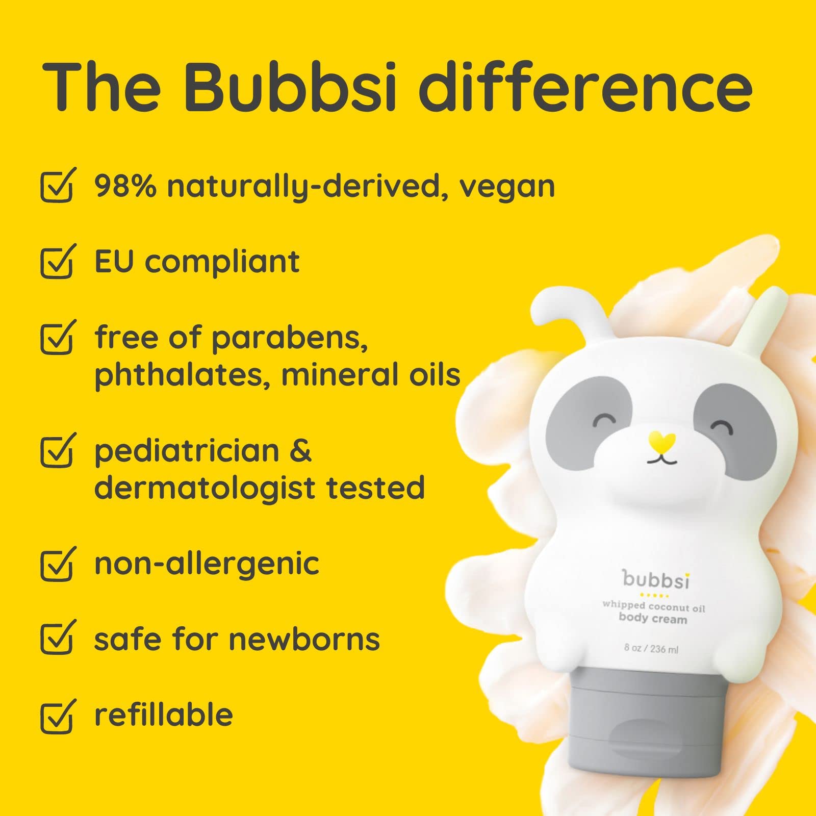 Bubbsi Newborn Baby Body Lotion - Deeply Moisturizing Whipped Organic Coconut Oil for Baby Skin, Vegan Toddler Moisturizer with Shea Butter, Vitamin E, Natural Scent (Refillable, 8oz)