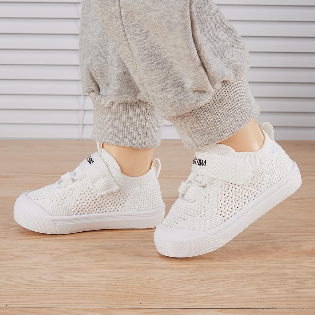 BMCiTYBM Toddler Walking Shoes Baby Boy Girl Barefoot Sneakers White Size 8