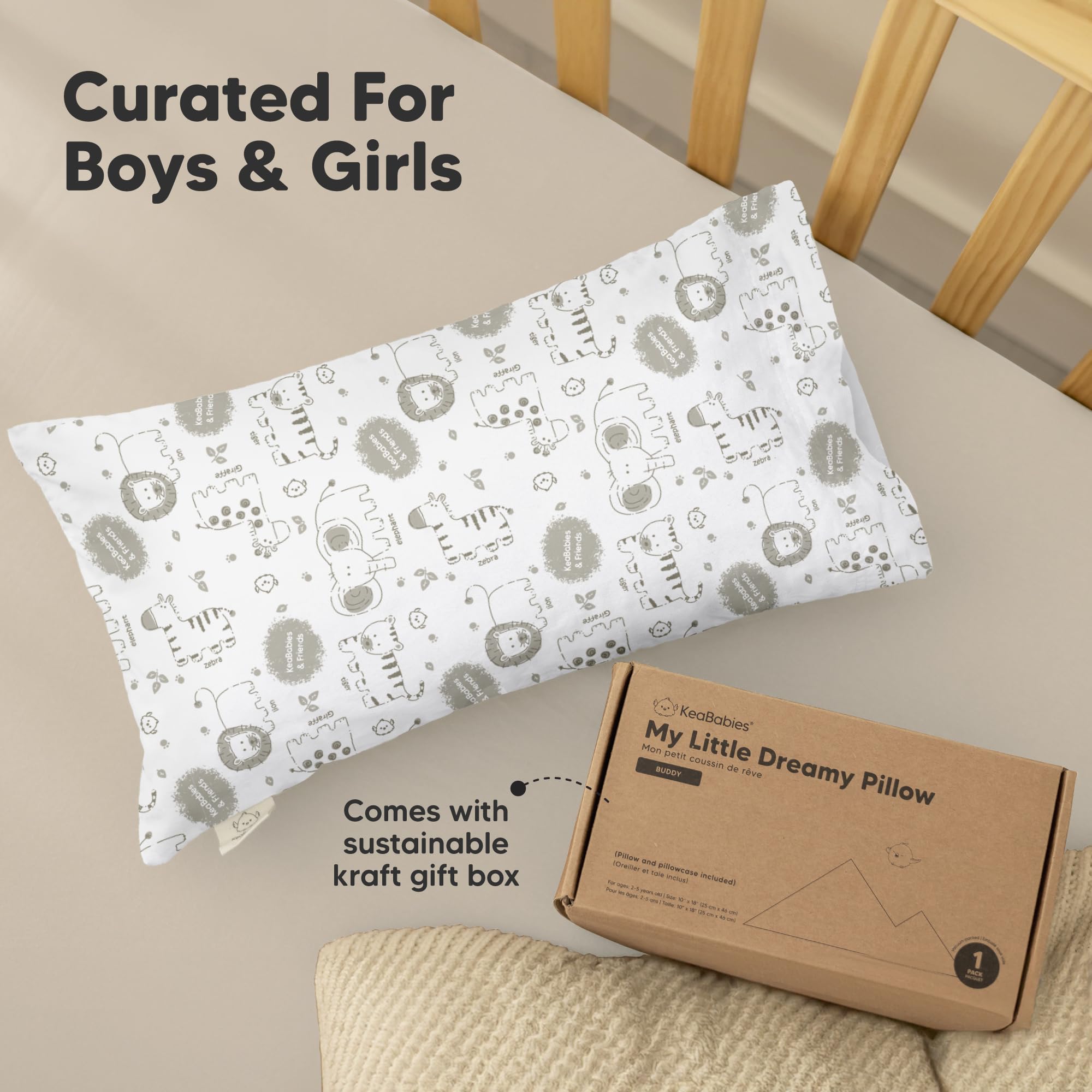Toddler Pillow with Pillowcase, 10x18 My Little Dreamy Pillow (KeaSafari)