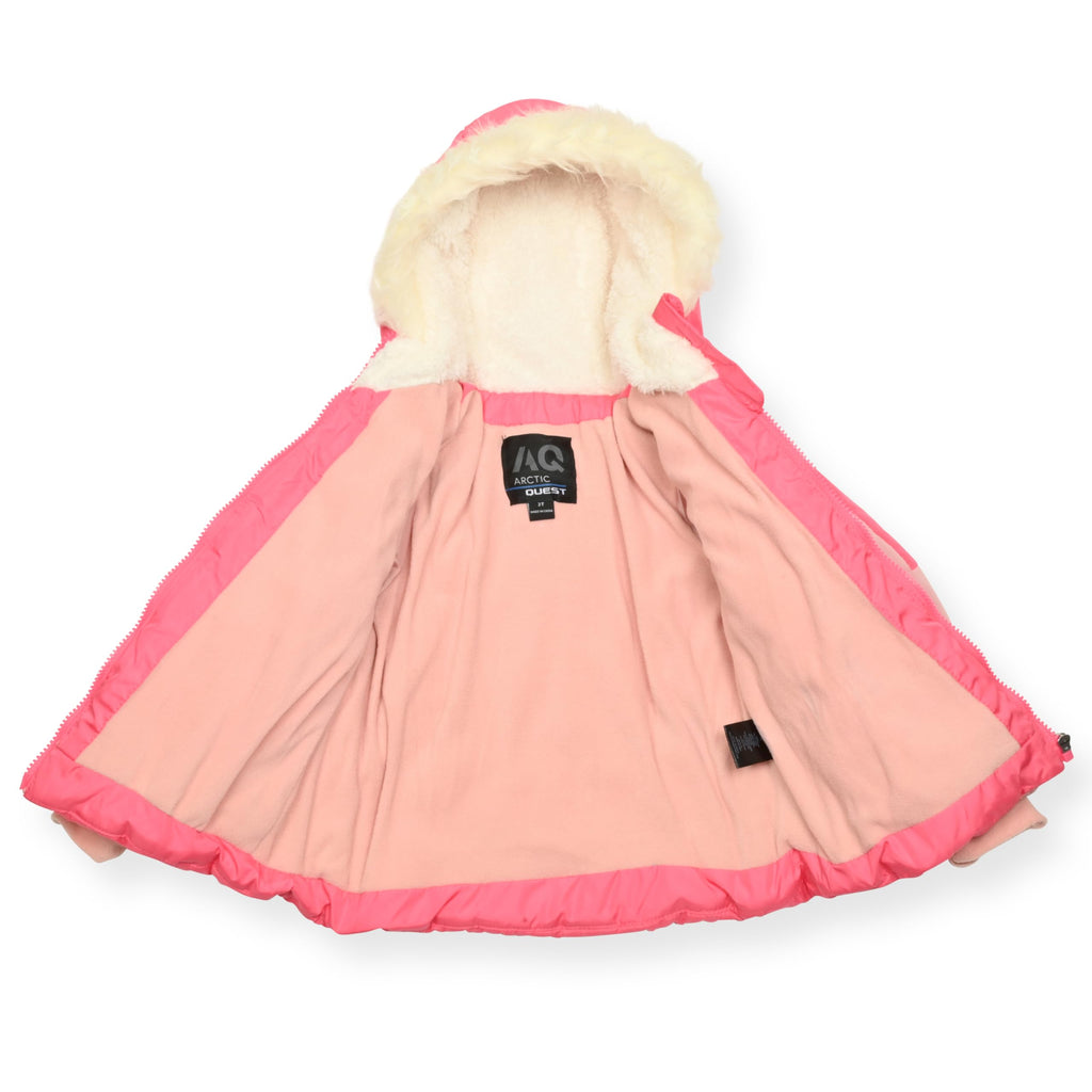 Arctic Quest Girls' Bib Snow Pants and Ski Jacket Water-Resistant Snowsuit For Kids Winter Hooded Jacket, Pink Lemonade, 4