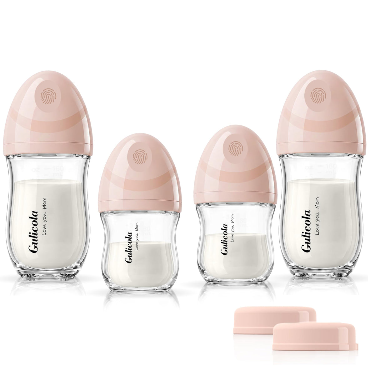 Gulicola Natural Glass Baby Bottles Set 4 Pack, Newborn Boy Breastfeeding Bottles with Slow Flow Nipples, 0 Months+, 3 oz & 5 oz - Black/White