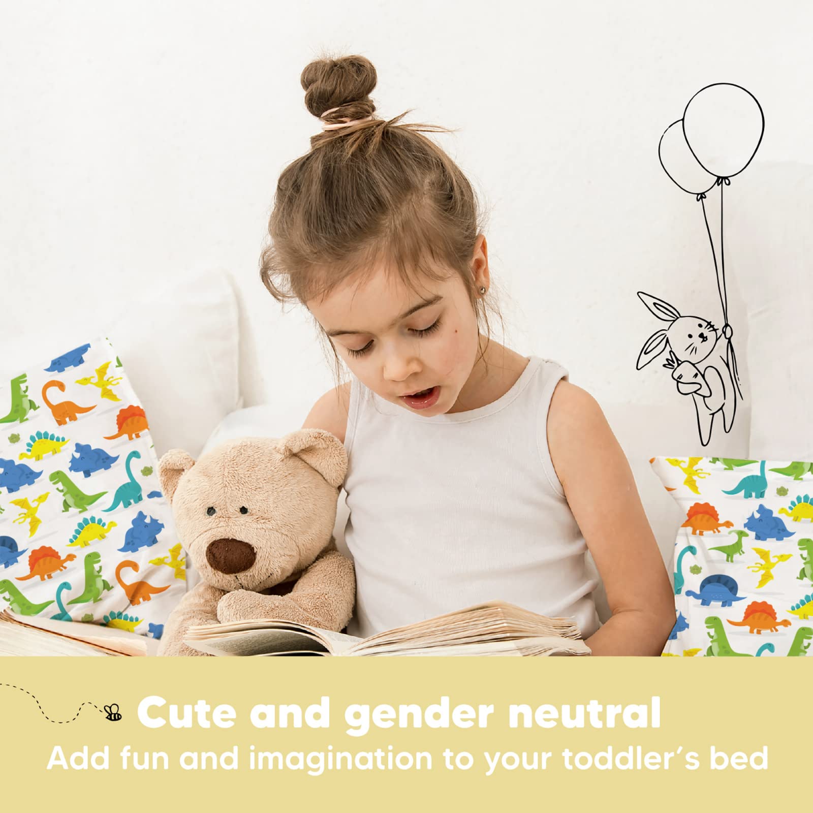 Toddler Pillow with Pillowcase, 13x18 My Little Dreamy Pillow (Happy Dino)