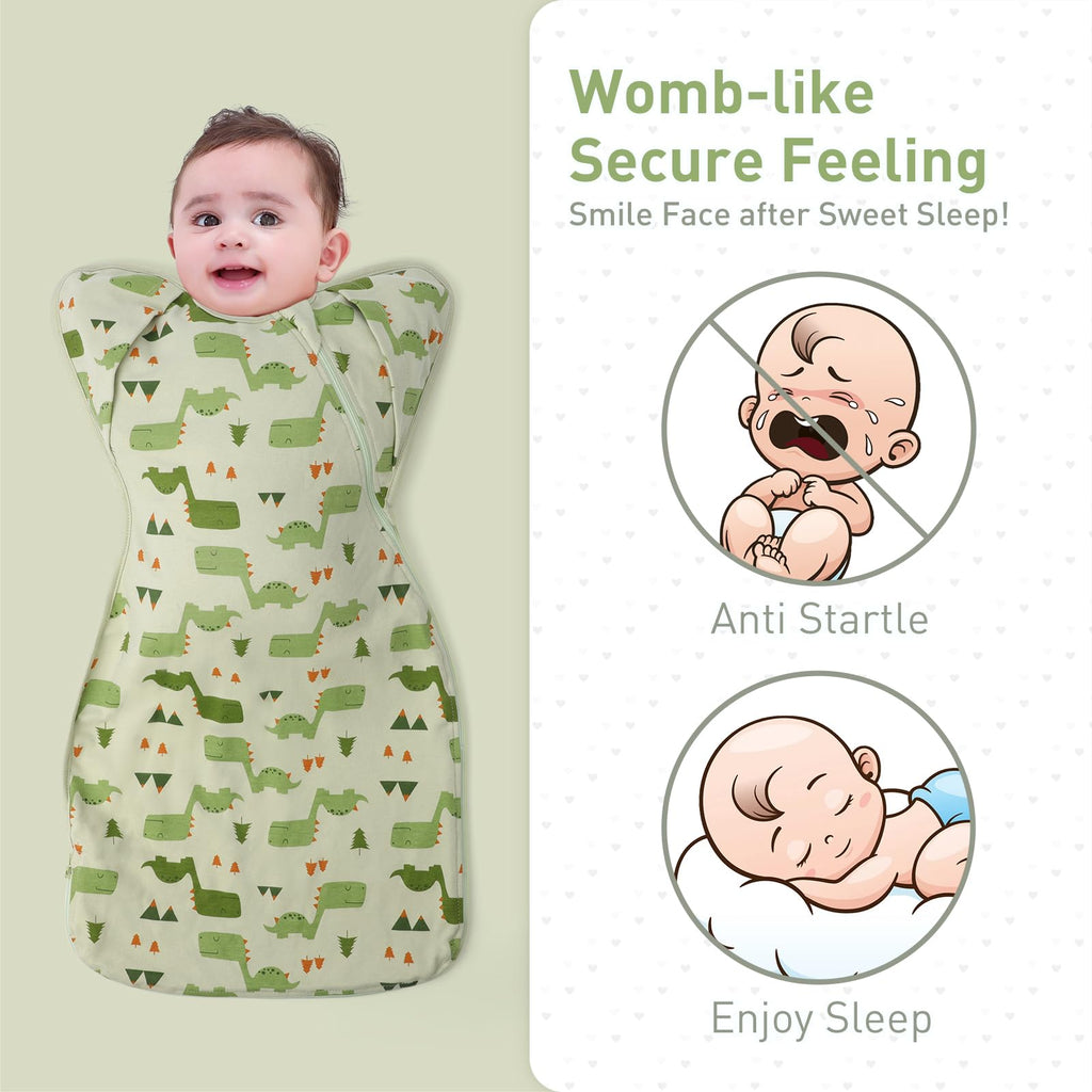 Premium Soft Cotton Swaddle Blanket Sleep Sacks Arms Up Design 2 Packs 3-6 Months, Hands Up 3-Way Transitions to Arms-Free Wearable Sleeping Sack Bag for Baby Boys Girls Snug Fit Calms Startle Reflex