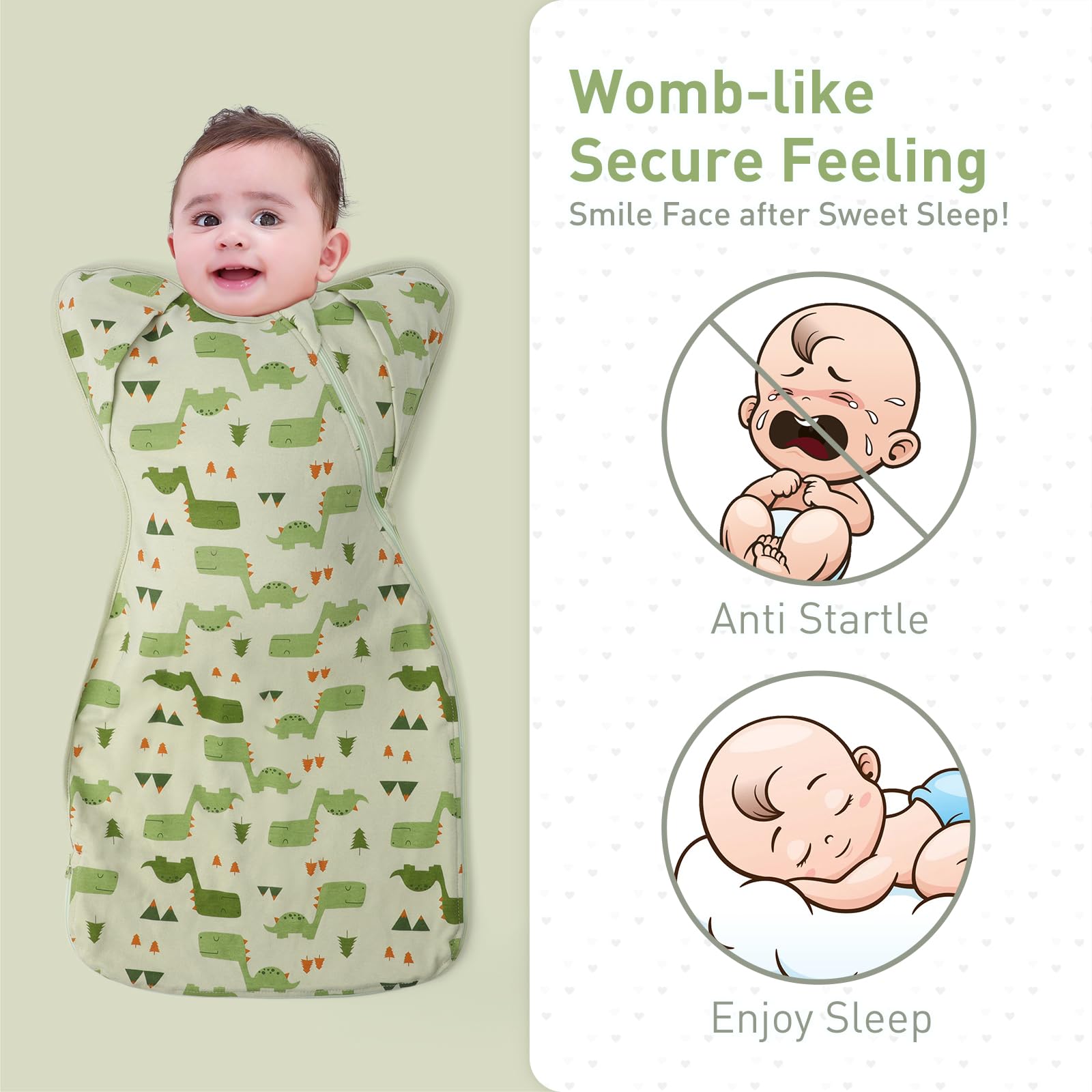 Premium Soft Cotton Swaddle Blanket Sleep Sacks Arms Up Design 2 Packs 3-6 Months, Hands Up 3-Way Transitions to Arms-Free Wearable Sleeping Sack Bag for Baby Boys Girls Snug Fit Calms Startle Reflex