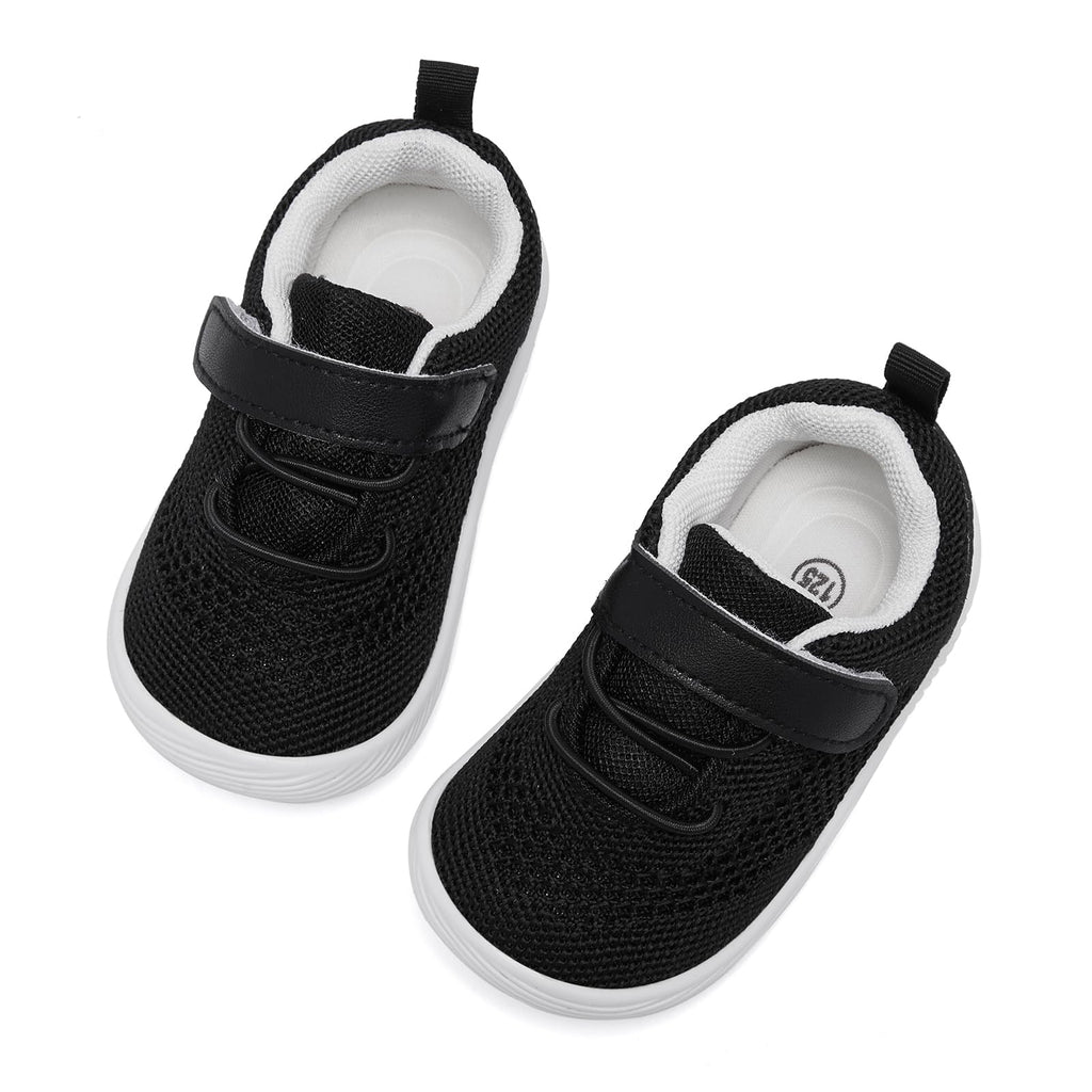 MORENDL Toddler Sneakers Baby Boys & Girls Barefoot Shoes Lightweight Breathable Walking Running Tennis Athletic Sport Shoes Black Size 7