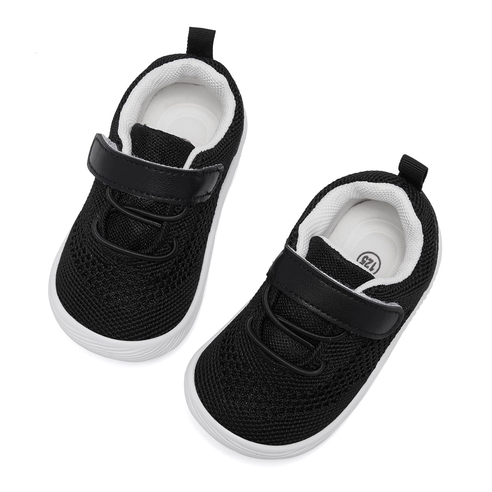 MORENDL Toddler Sneakers Baby Boys & Girls Barefoot Shoes Lightweight Breathable Walking Running Tennis Athletic Sport Shoes Black Size 7