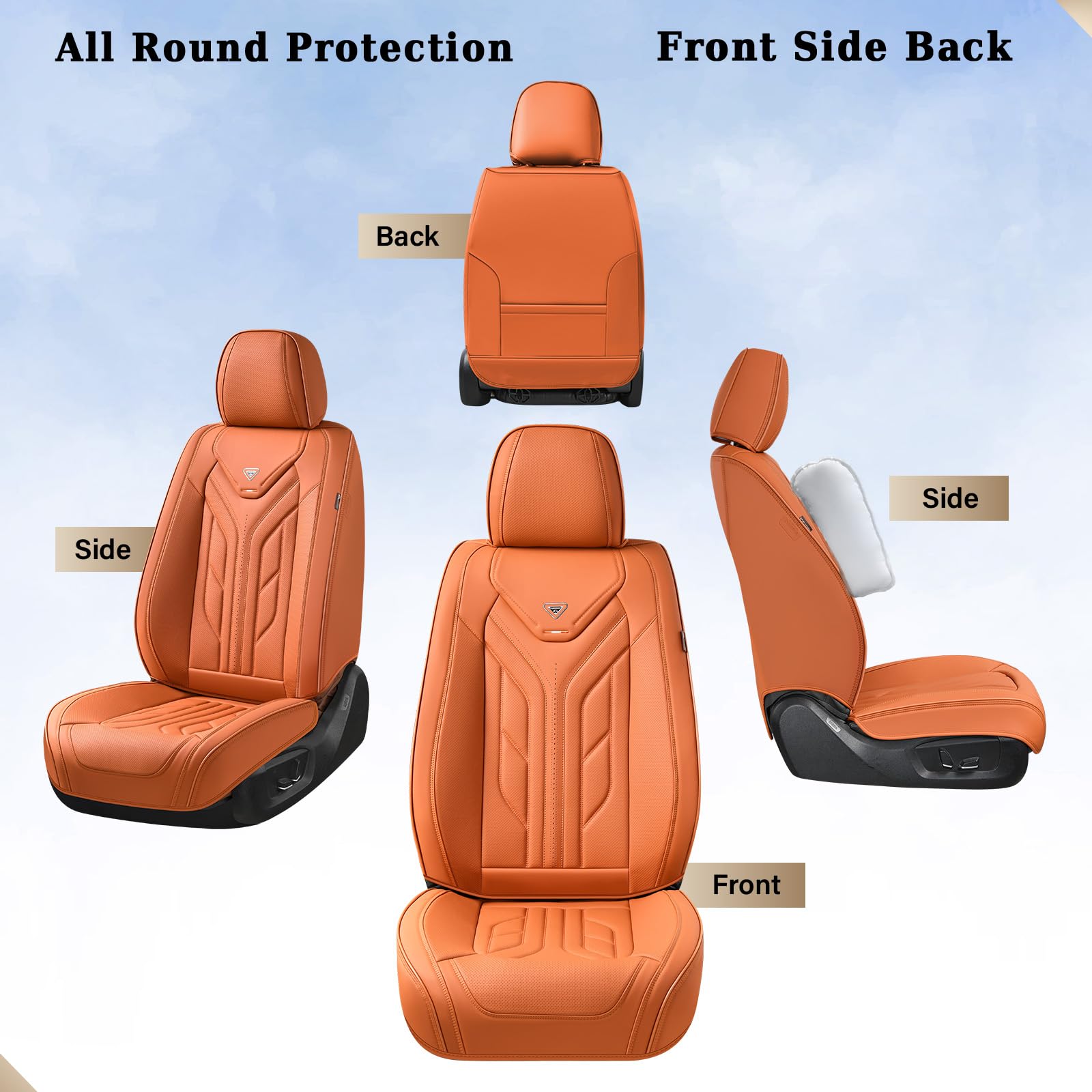 Coverado Seat Covers, Car Seat Covers Front Seats, Leather Seat Covers for Cars, Automotive Seat Covers Car Seat Protector Car Seat Cushion Universal Fit for Most Sedans SUV Pick-up Truck(Orange)