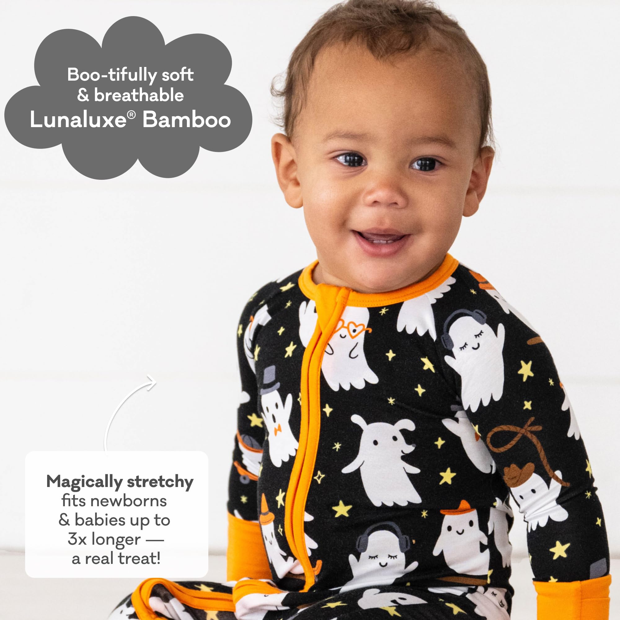 Little Sleepies Halloween Pajamas for Baby Boys & Girls, Viscose from Bamboo Baby Pajamas, Newborn Sleepers, 2-Way Zipper PJs, Friendly Ghosts, 3-6M