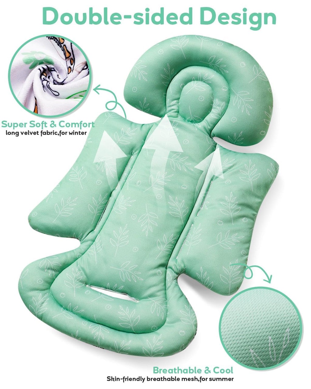 BOMOLOUR Infant Car Seat Insert for Baby Head Body Support, Blue Giraffe