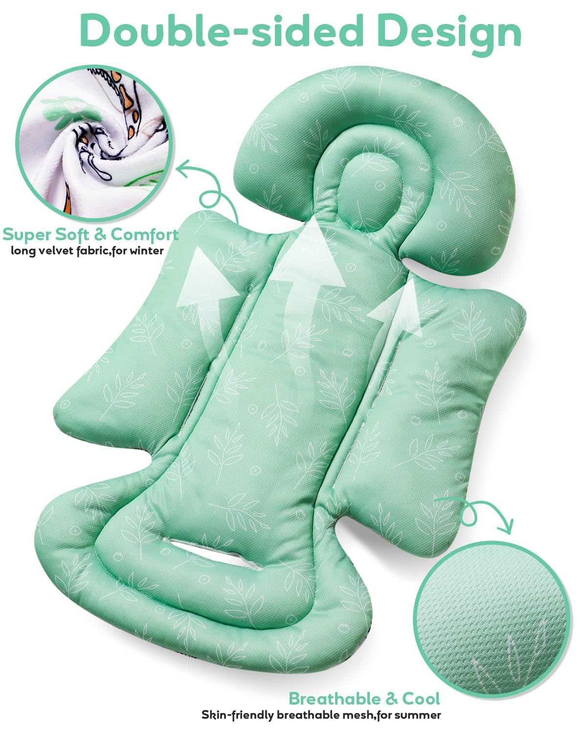 BOMOLOUR Infant Car Seat Insert for Baby Head Body Support, Blue Giraffe