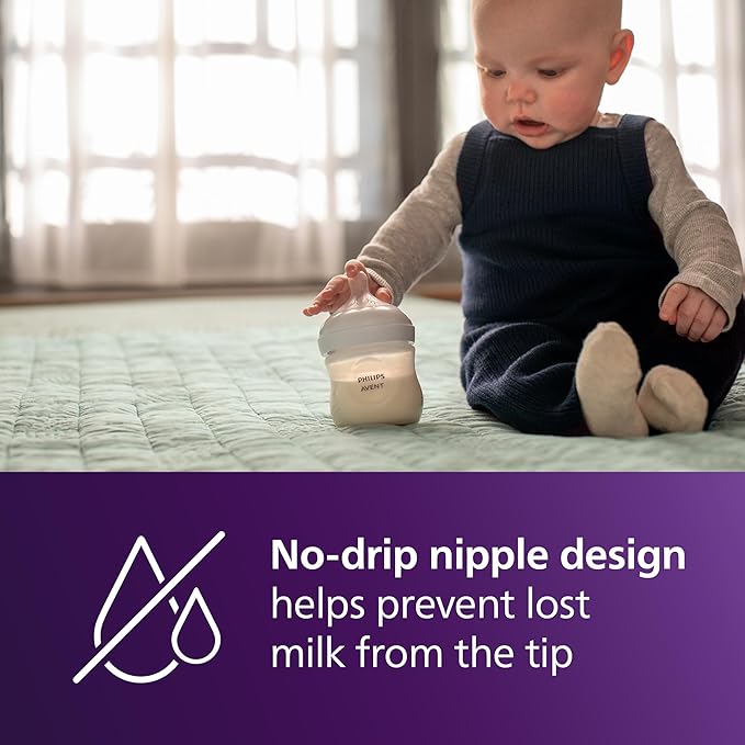 Philips Avent Natural Baby Bottles with Natural Response Nipples (Slow Flow, Flow 2), 4oz, 4-Pack, SCY900/04