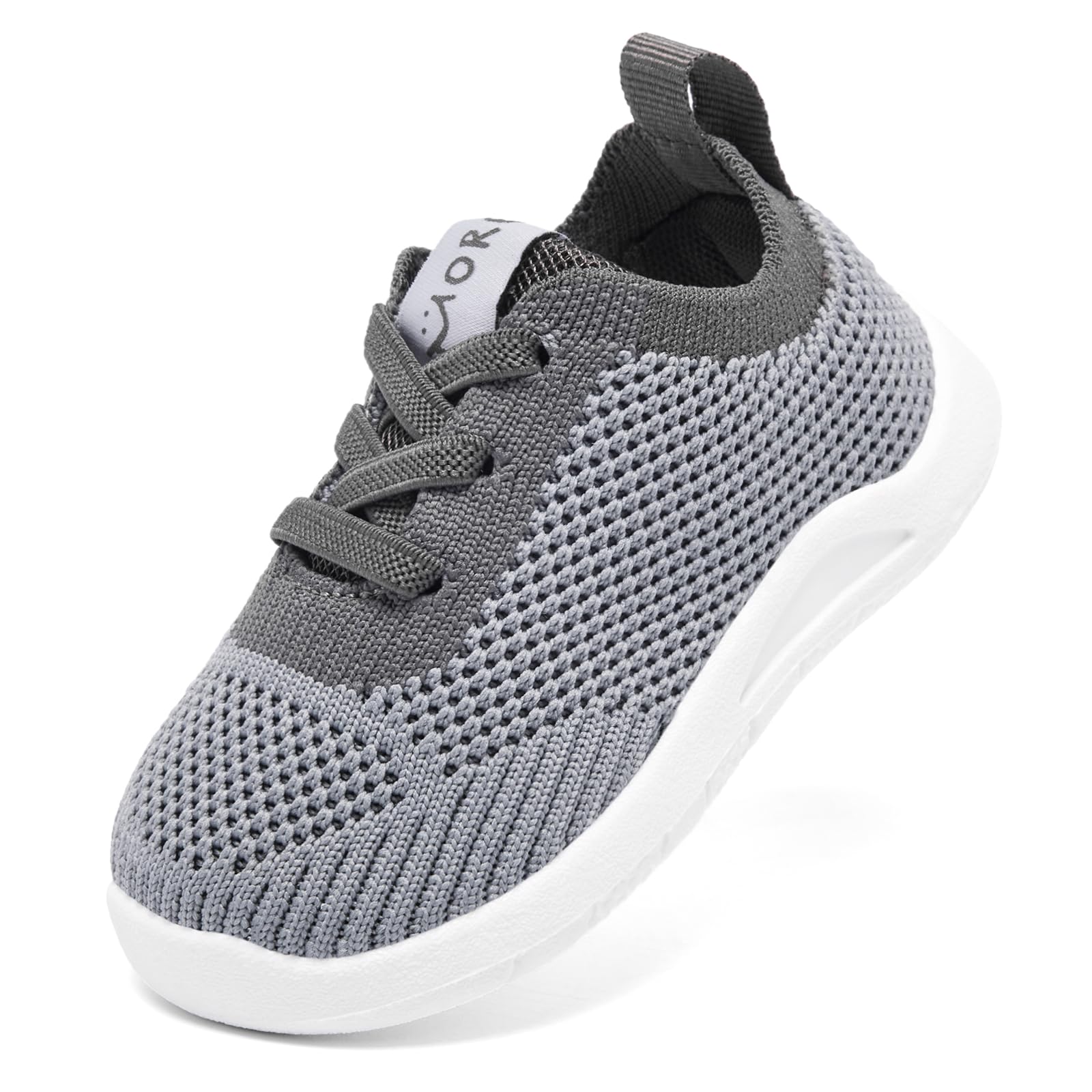 MORENDL Toddler Shoes Baby Walking Sock Shoes Infant Sneakers Boy Girl Barefoot Tennis Shoe Non-Slip Brethable Dark Grey 6-9 Months