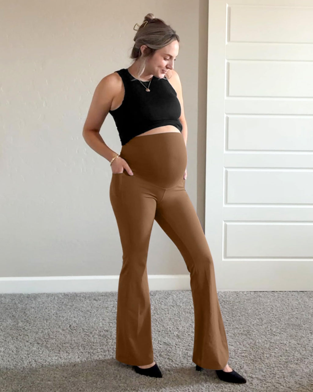G4Free Pregnancy Outfits Maternity Yoga Pants,Dark Coffee,XL,Extra Tall