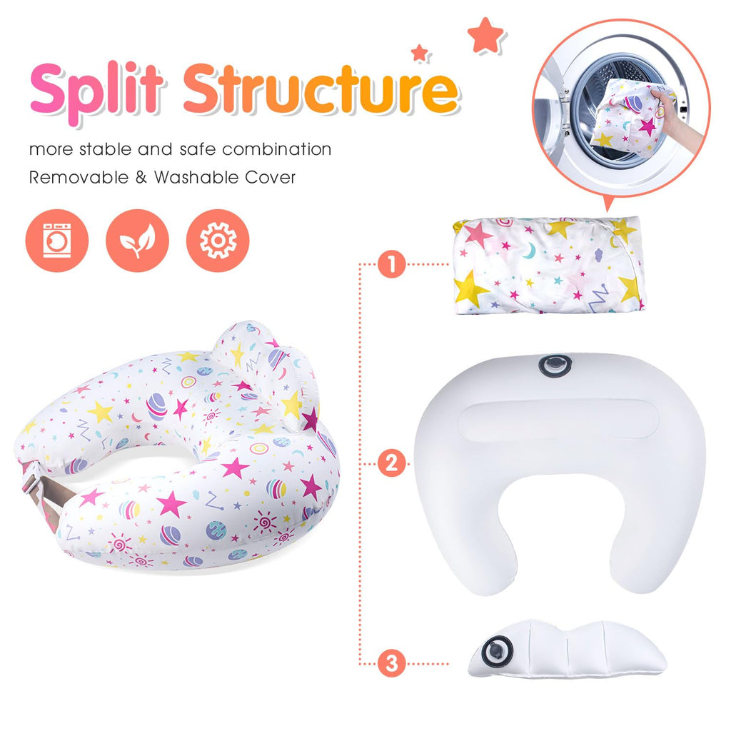 Inflatable Nursing Pillow for Breastfeeding – Travel Baby Feeding Cushion for Mom Support, Adjustable Waist Strap, Removable 100% Cotton Cover – Portable Newborn Essentials