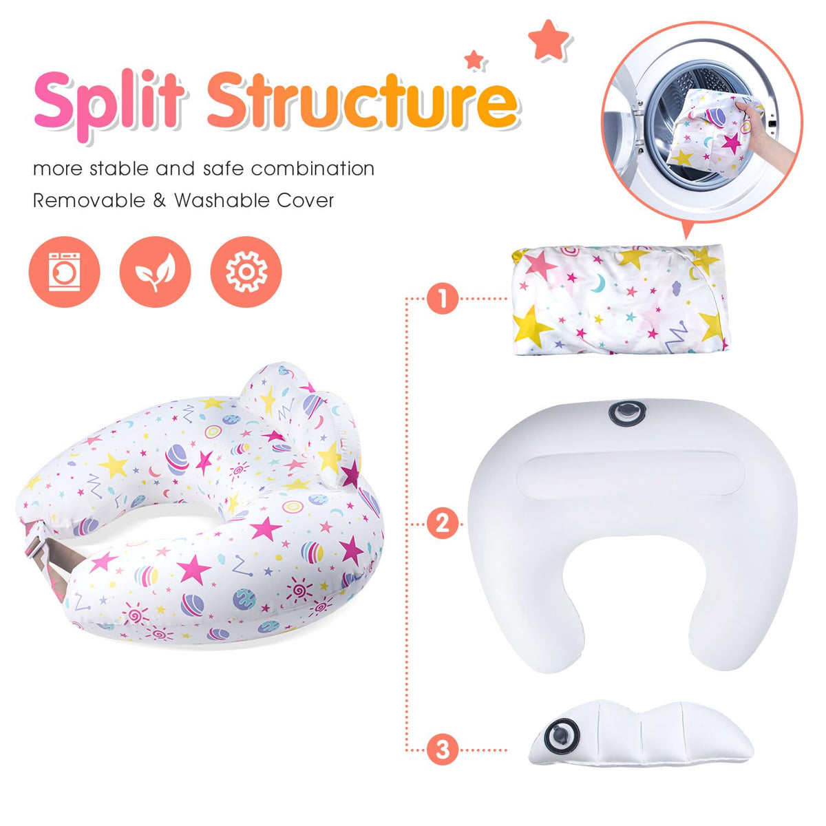 Inflatable Nursing Pillow for Breastfeeding – Travel Baby Feeding Cushion for Mom Support, Adjustable Waist Strap, Removable 100% Cotton Cover – Portable Newborn Essentials