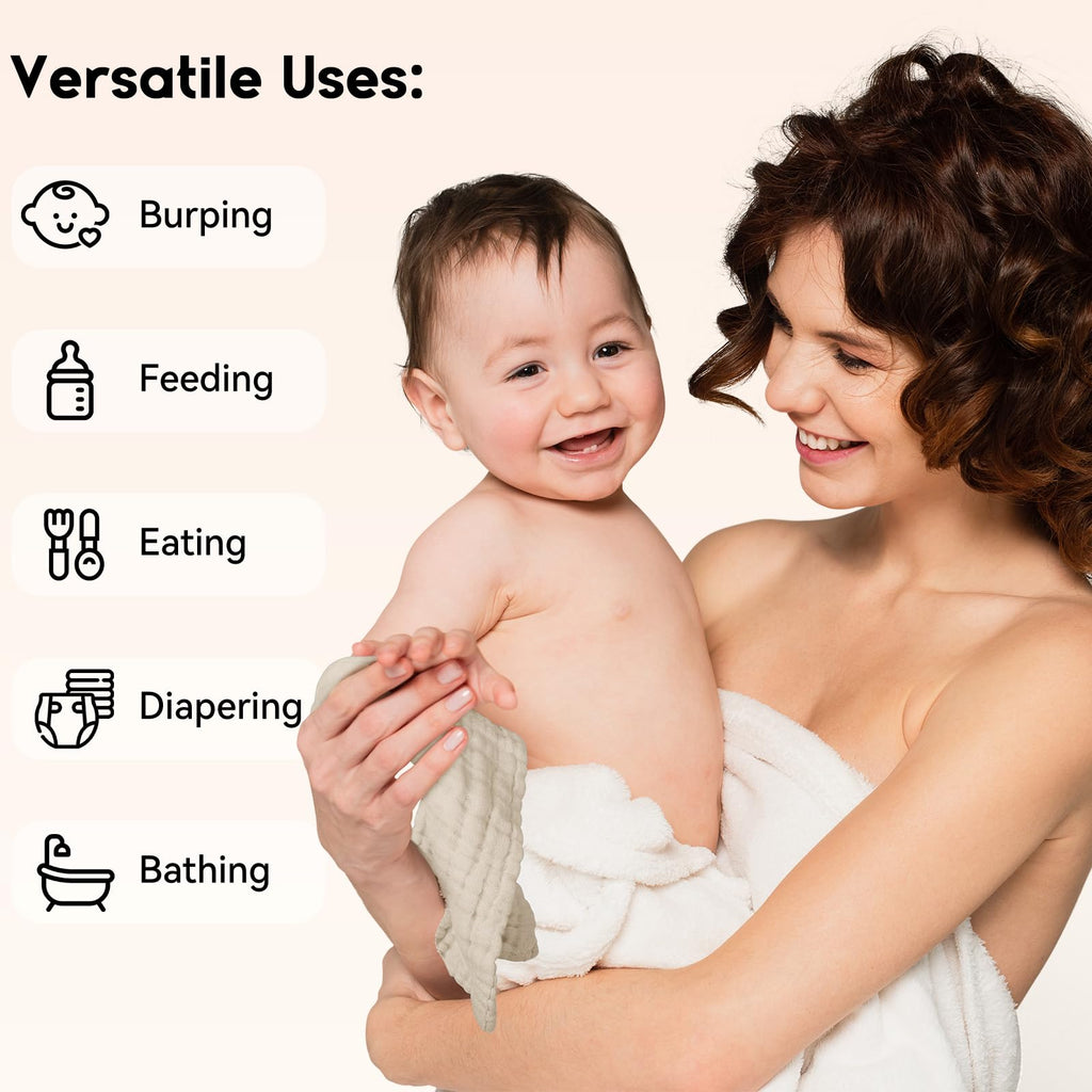 Unnivoll Muslin Burp Cloths Baby 12''X12'', Baby Washcloths 6 Pack, 100% Cotton Baby Wash Cloths Absorbent and Soft for Newborn Infants Kids Boys Girls - Apricot