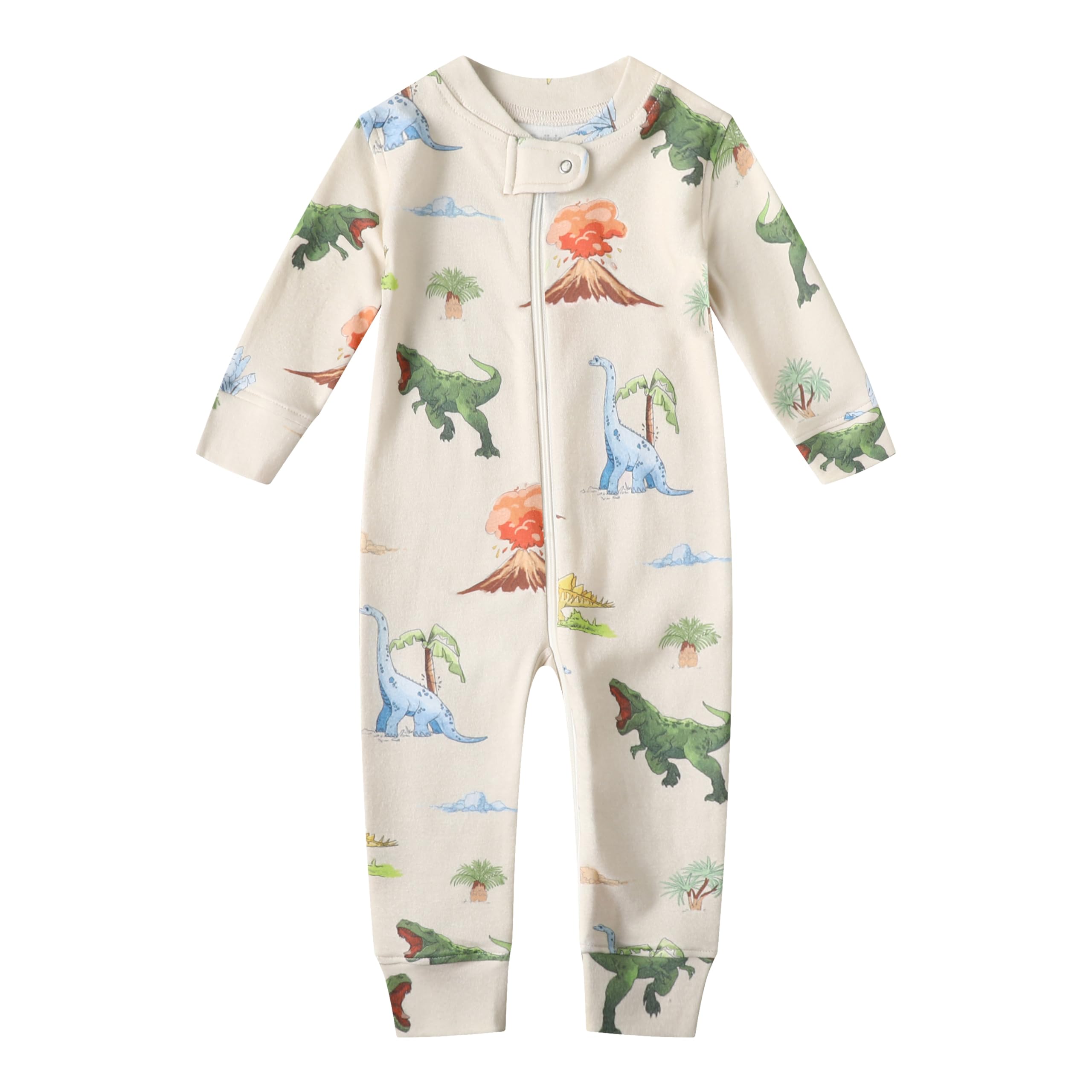Owlivia Organic Cotton Baby Boy Girl Zip up Sleep N Play, Footless, Long Sleeve(0-3 Months, Watercolor Dinosaur)
