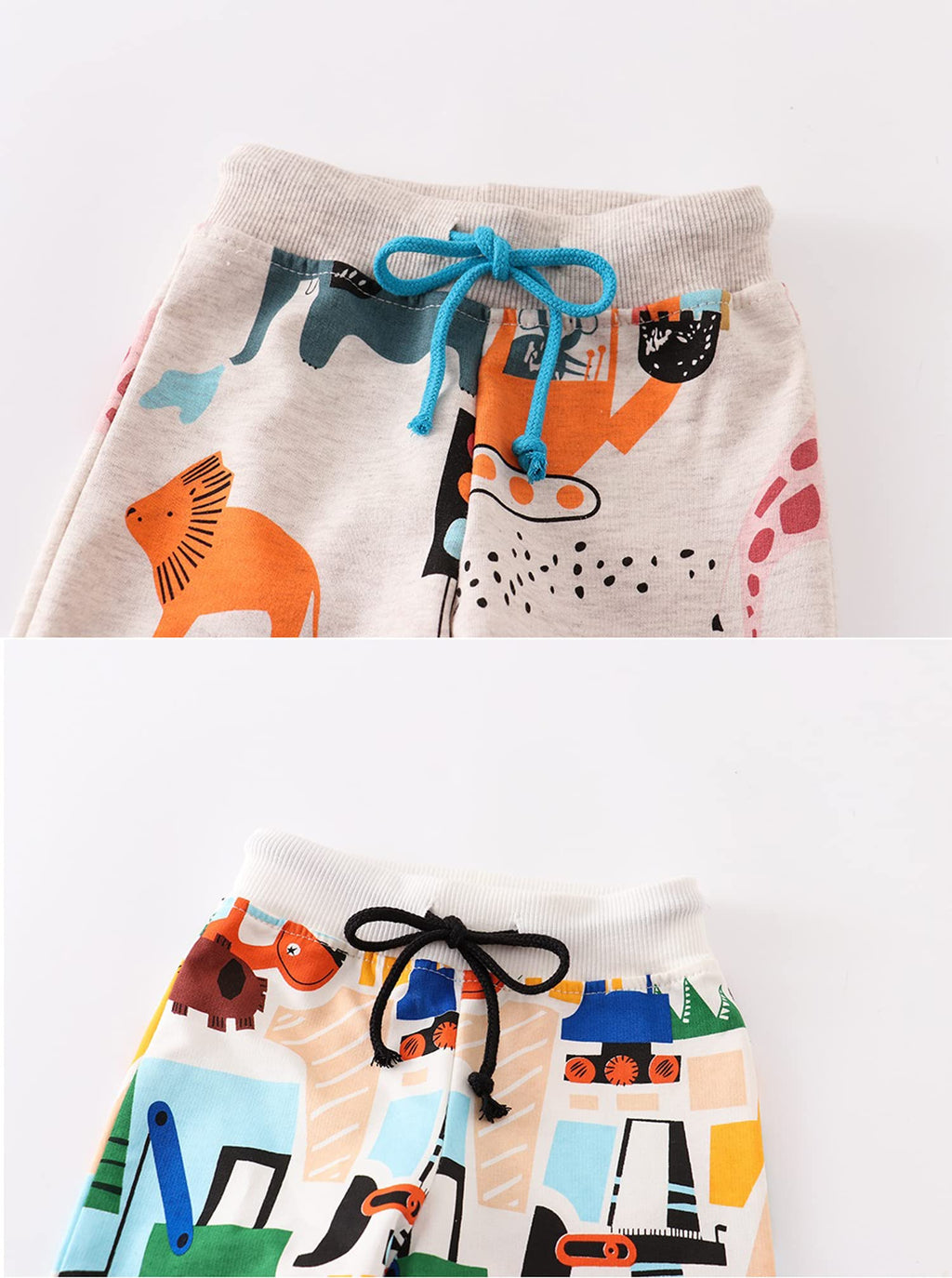 HUAER& Baby Boy's Jogger Pants Dinosaur Car Drawstring Elastic Sweatpants 2 Pack (Beige + Beige Car 3T)