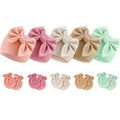 BQUBO Newborn Baby Girls Hats Mittens Set Hospital Hat Beanie Infant Bow Hats Baby Cotton Gloves No Scratch Mittens for 0-6 Months