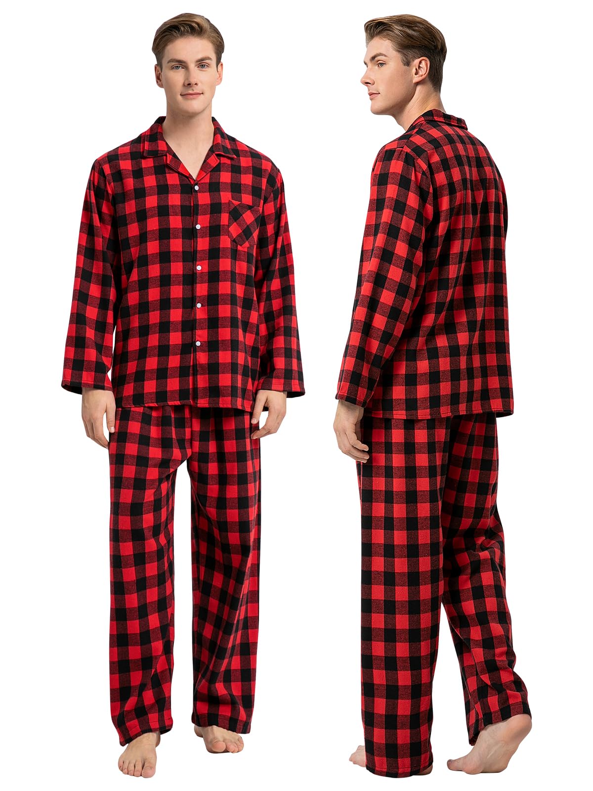 Schbbbta Kids Christmas Pajamas Set Boys Girls 2 Piece Button Down Sleepwear Pjs, Black Red, 9-10 Years=Tag 150