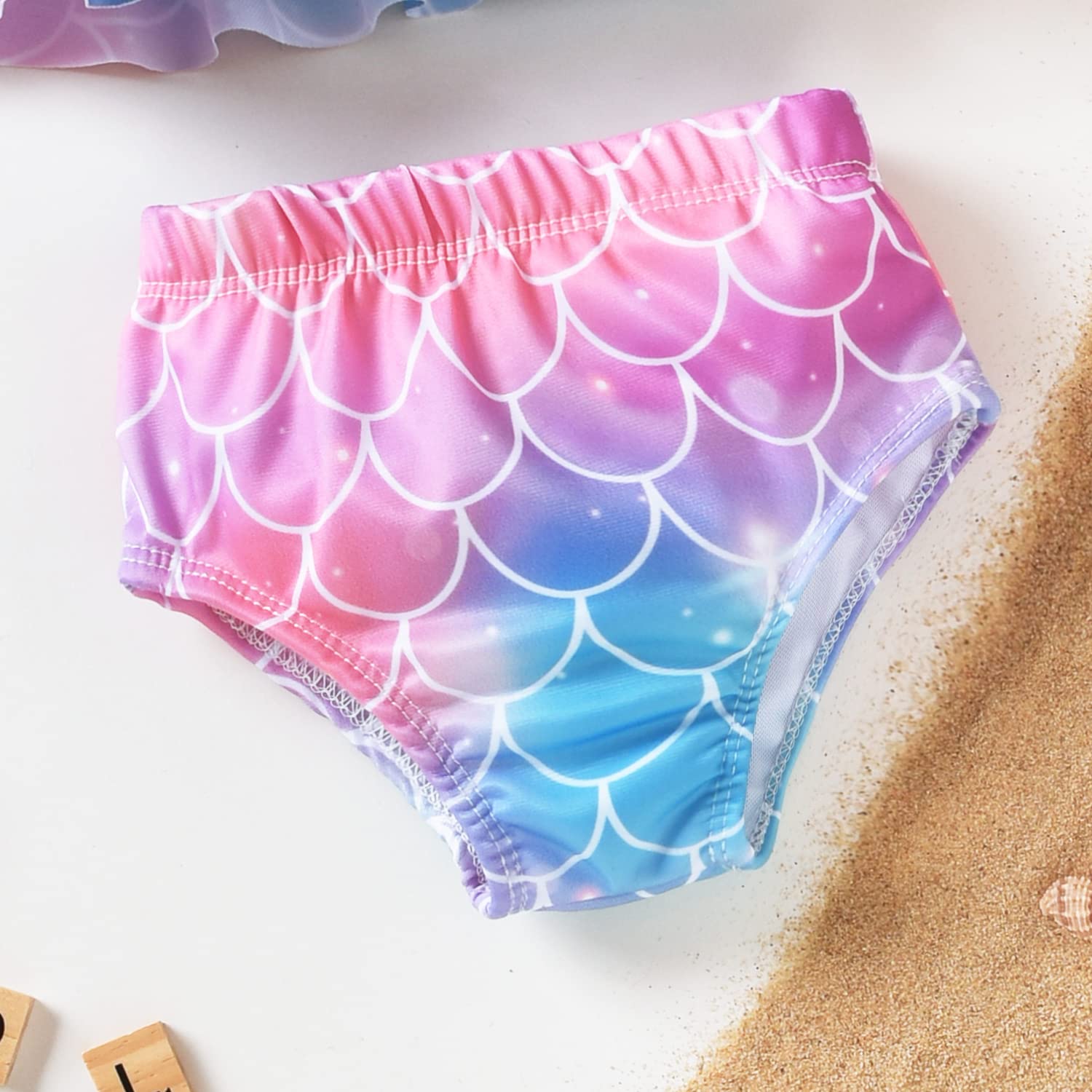 Toddler Little Girls Swimsuit Two Piece Mermaid Ruffle Bathing Suit Bikini Tops Bottoms Swimming Suit Swimwear Beach Wear 4T - 5T