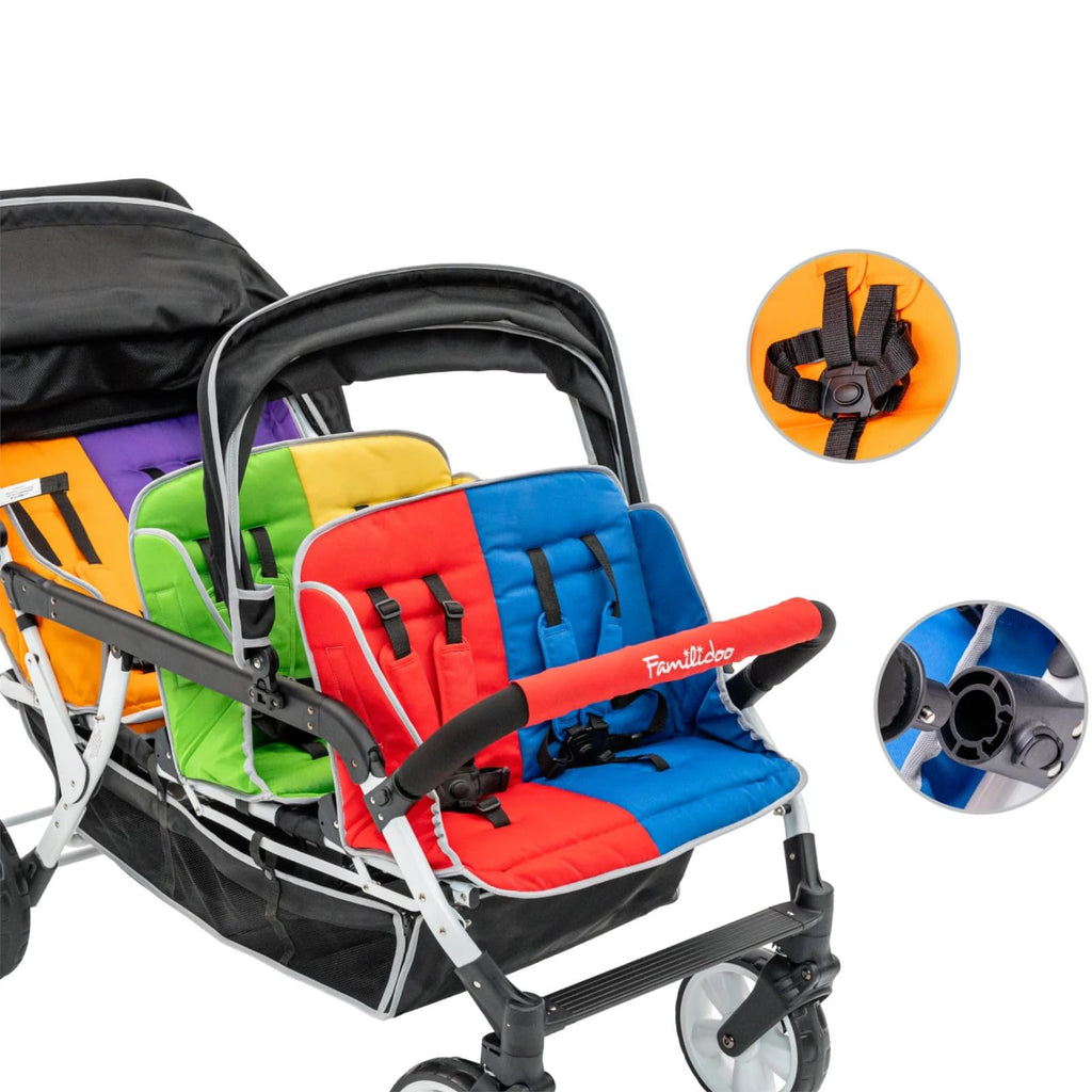 Familidoo H6E 6 seat Baby Stroller- Double Canopy - Daycare Strollers with 5 Point Safety Harness - Backseat footrest Extension for 0 to 36 Months