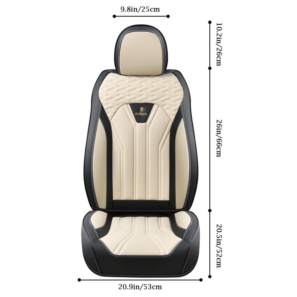 FLORICH Leather Seat Covers, Seat Covers Full Set, Car Seat Protectors 5 Seats, Automotive Seat Covers Fit for Most Cars Trucks SUV- Black&Beige