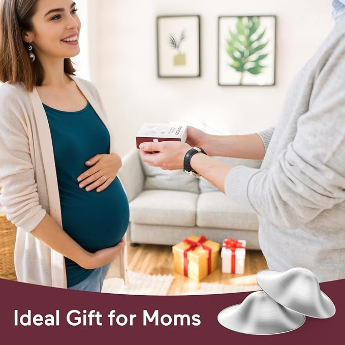 Momcozy 999 Silver Nursing Cups, Hole-Free Design, 999 Silver Nipple Shields, Breastfeeding Essentials, Silver Nipple Shields for Breastfeeding Newborns, Metal Nipple Shields,XXL Size