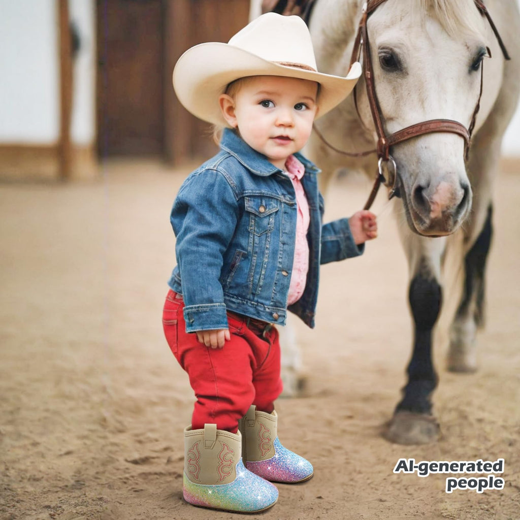 MK MATT KEELY Leather Western Boots Cowboy Bootie Soft Sole Non-Slip Crib Shoes for Baby Infant Toddler Girls Boys Newborn