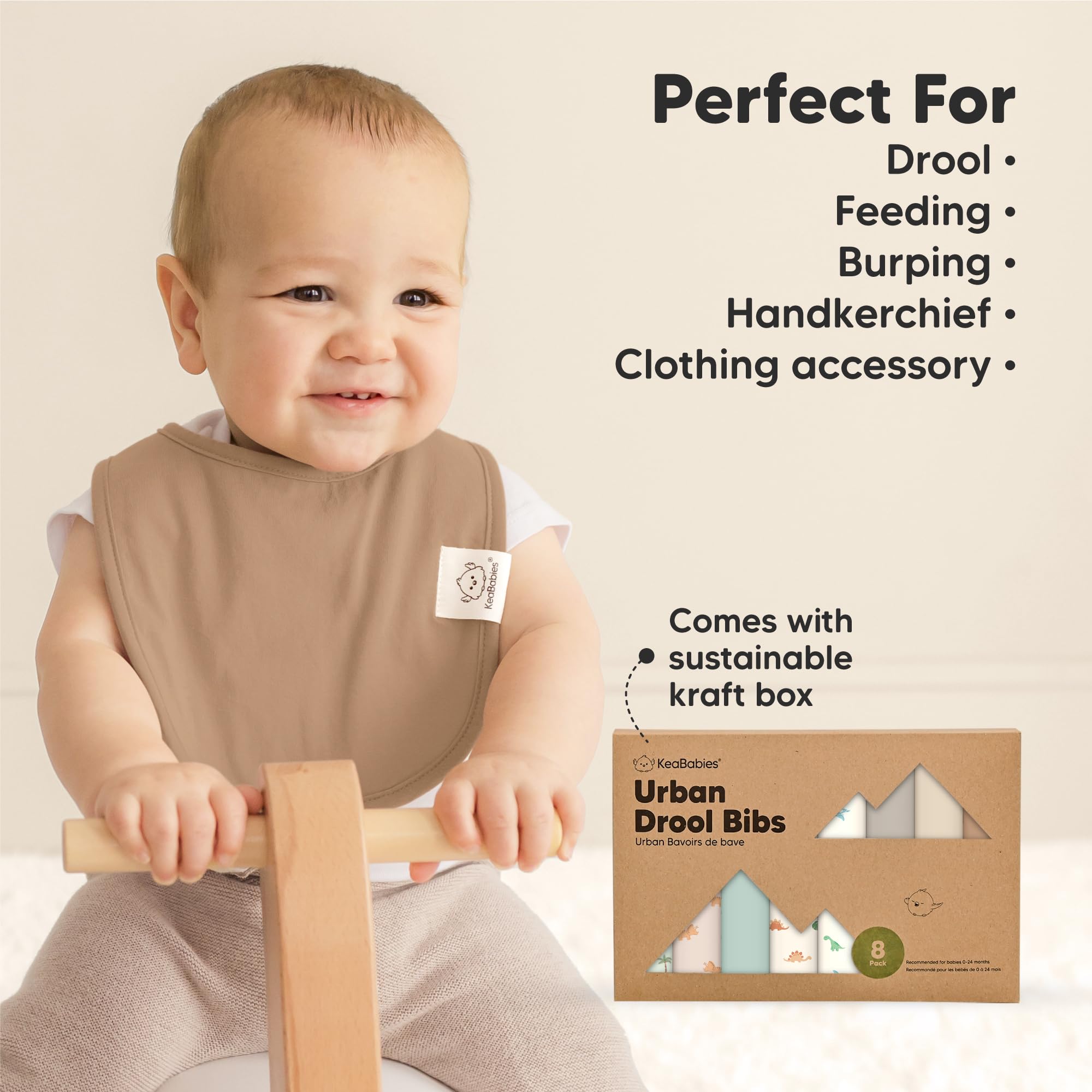 KeaBabies 8-Pack Organic Baby Bibs for Drooling and Teething (Roarsome)