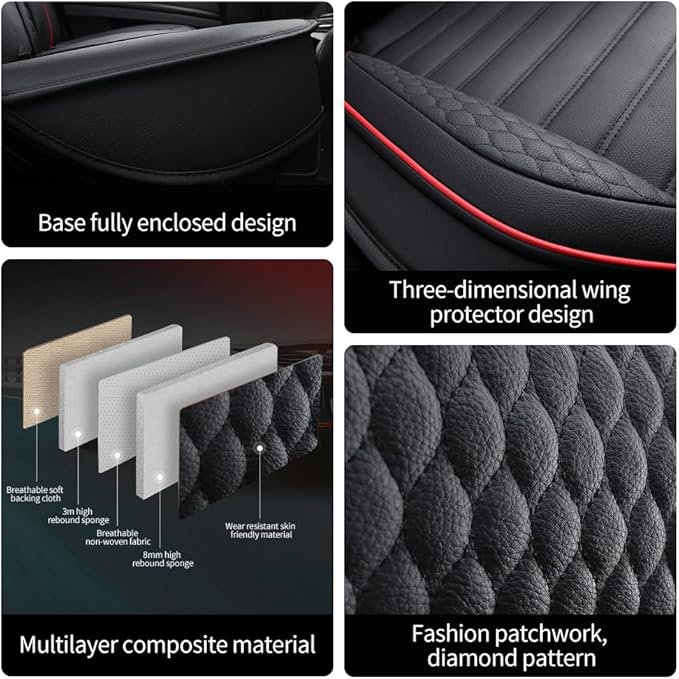 Leather Car Seat Covers for Toyota Corolla 2006-2024,Car Seat Covers Full Set,Seat Covers with Safety,Waterproof Seat Cover Compatible Airbag(5pcs Black&Red Standard)