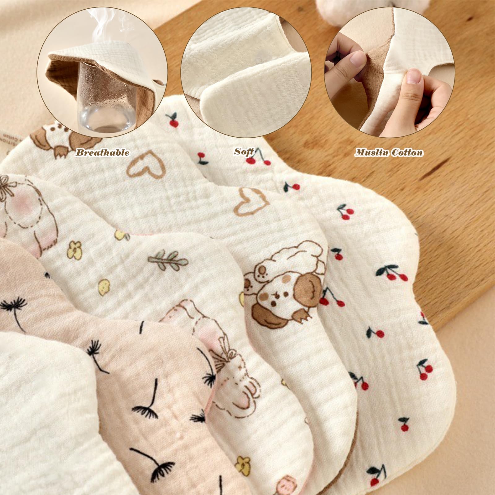 Baby Bibs for Girls Boys Muslin Organic Cotton Drooling Teething Bibs