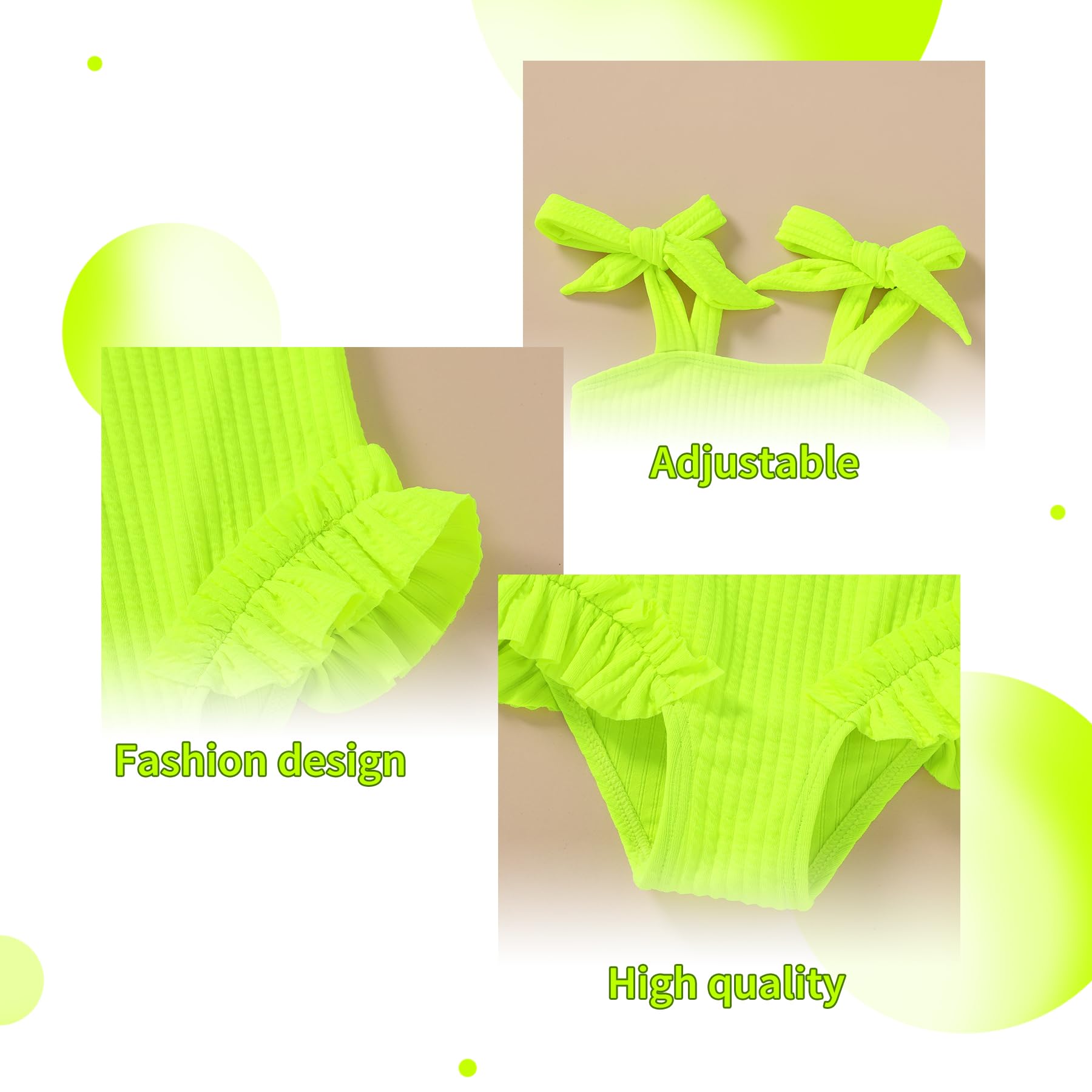 Happy Town Toddler Swimsuit Girl Solid Color Stripe One-Piece Baby Bathing Suits (Fluorescent Green, 18-24 Months)