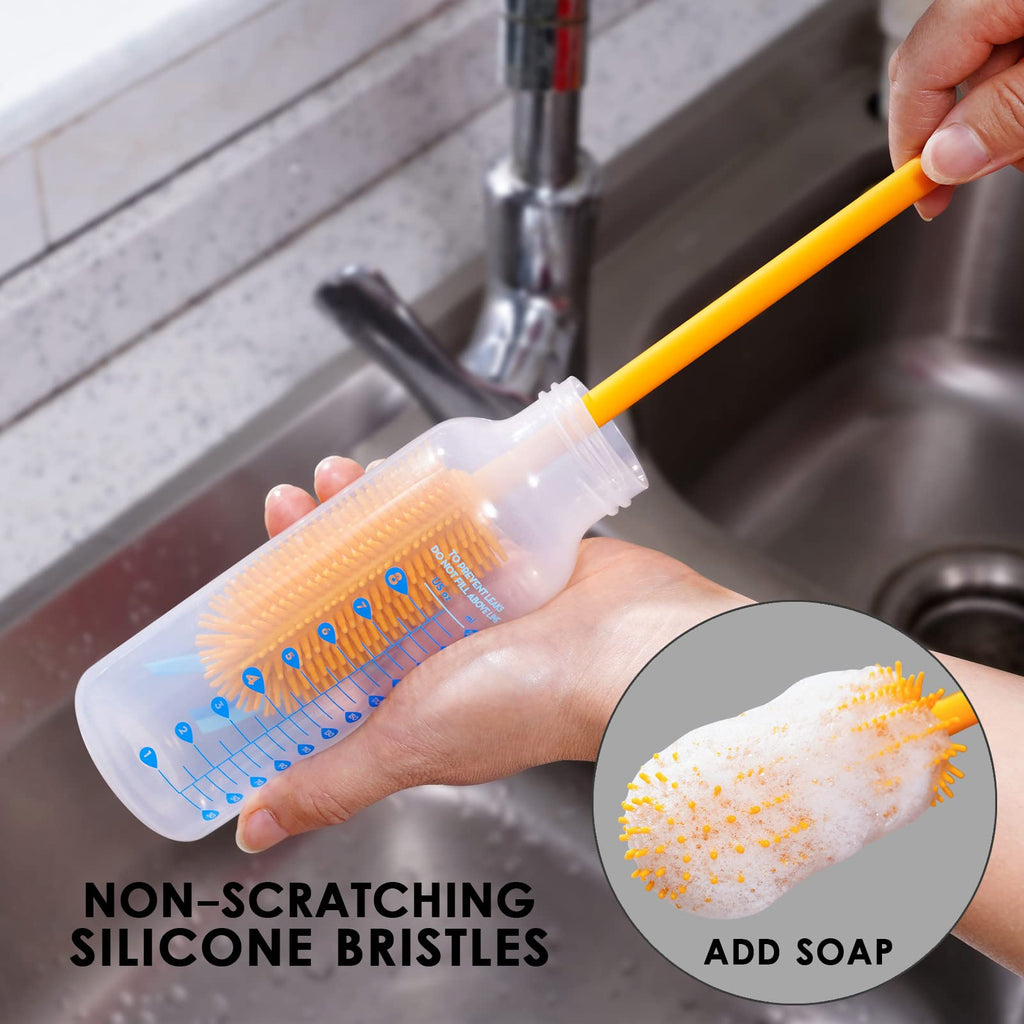 Purtribe Silicone Bottle Brush, Long Handle Bottle Cleaner Brush, Charcoal