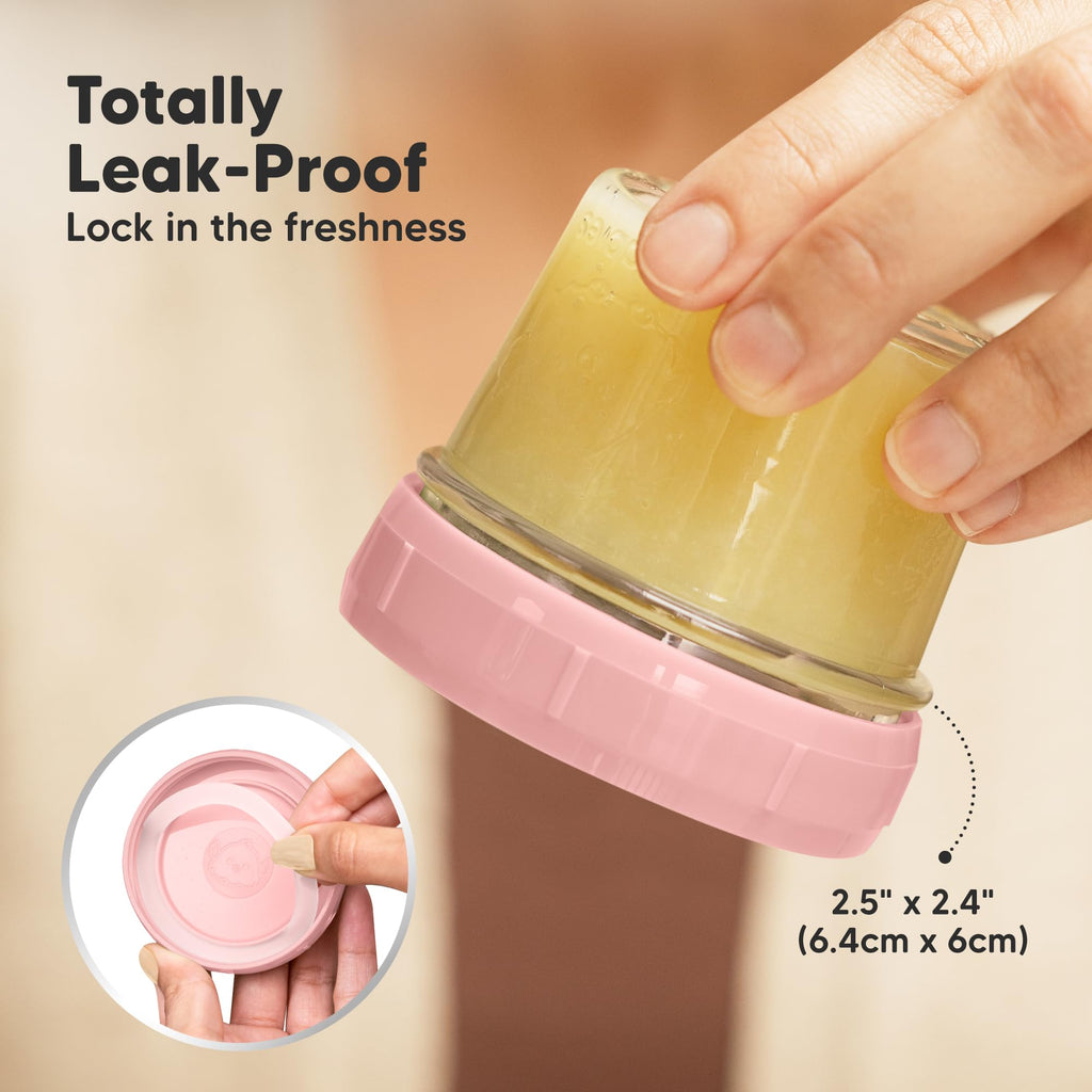 KeaBabies 12pk 4oz Glass Baby Food Containers with Lids, Leak-Proof (Roseate)