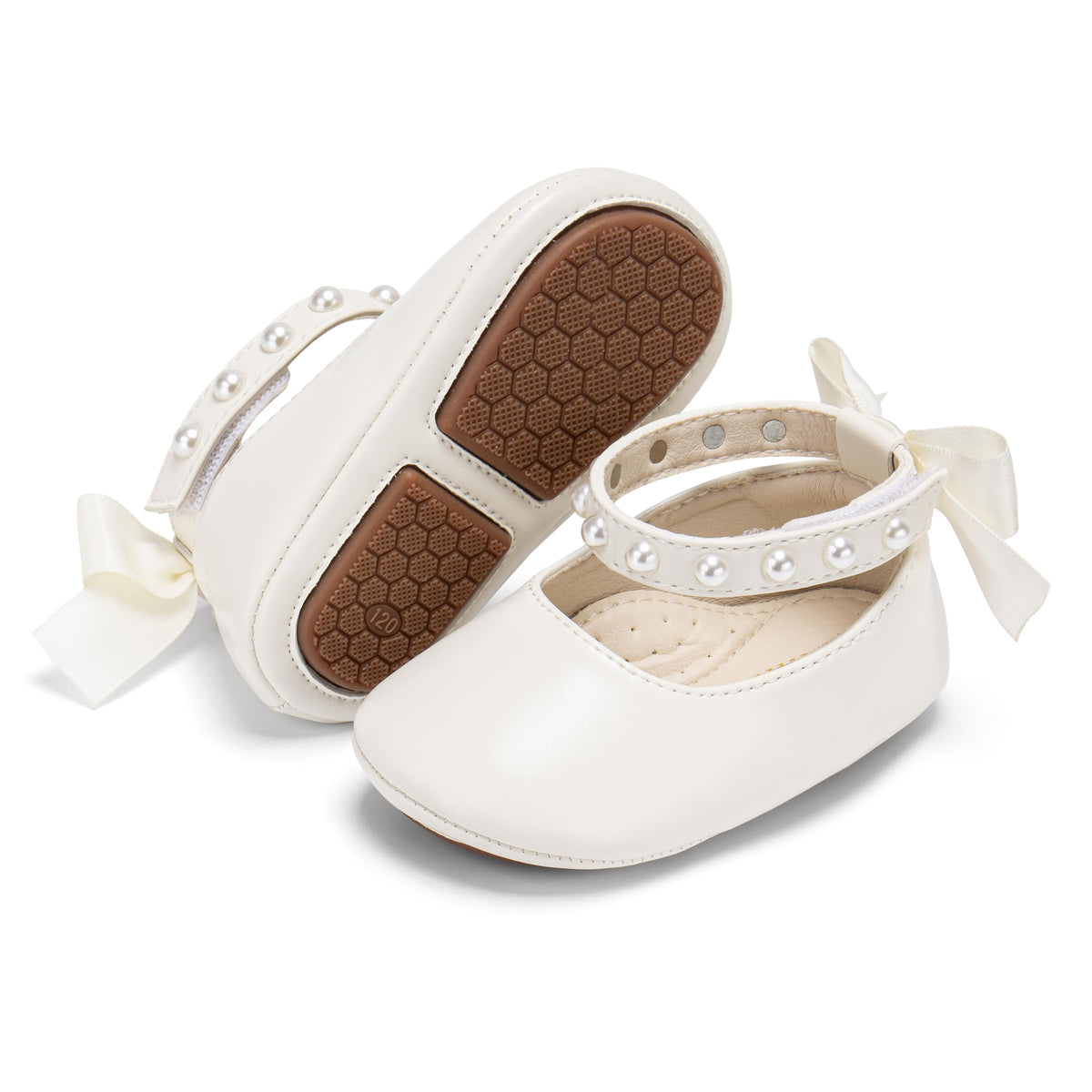 PHIRAMIN Baby Girls Glitter Pink Mary Jane Flats - Infant 12-18 Months Walking Shoes Soft Rubber Sole Princess Wedding