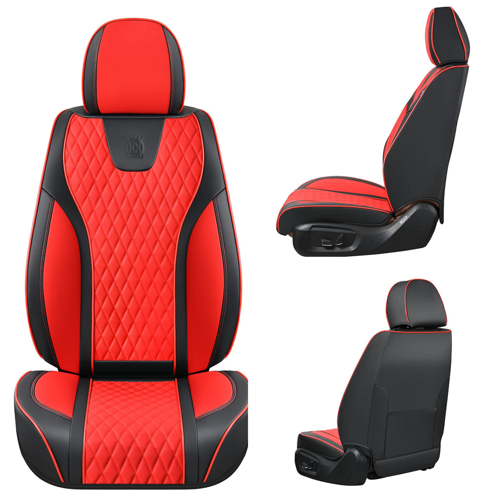 Doogo Front Seat Covers, Leather Seat Covers for Cars,Waterproof Car Seat Protector 2PCS, Auto Driver Seat Cover Accessories Fit for Most SUV Trucks(Black&Red,Front Pair)