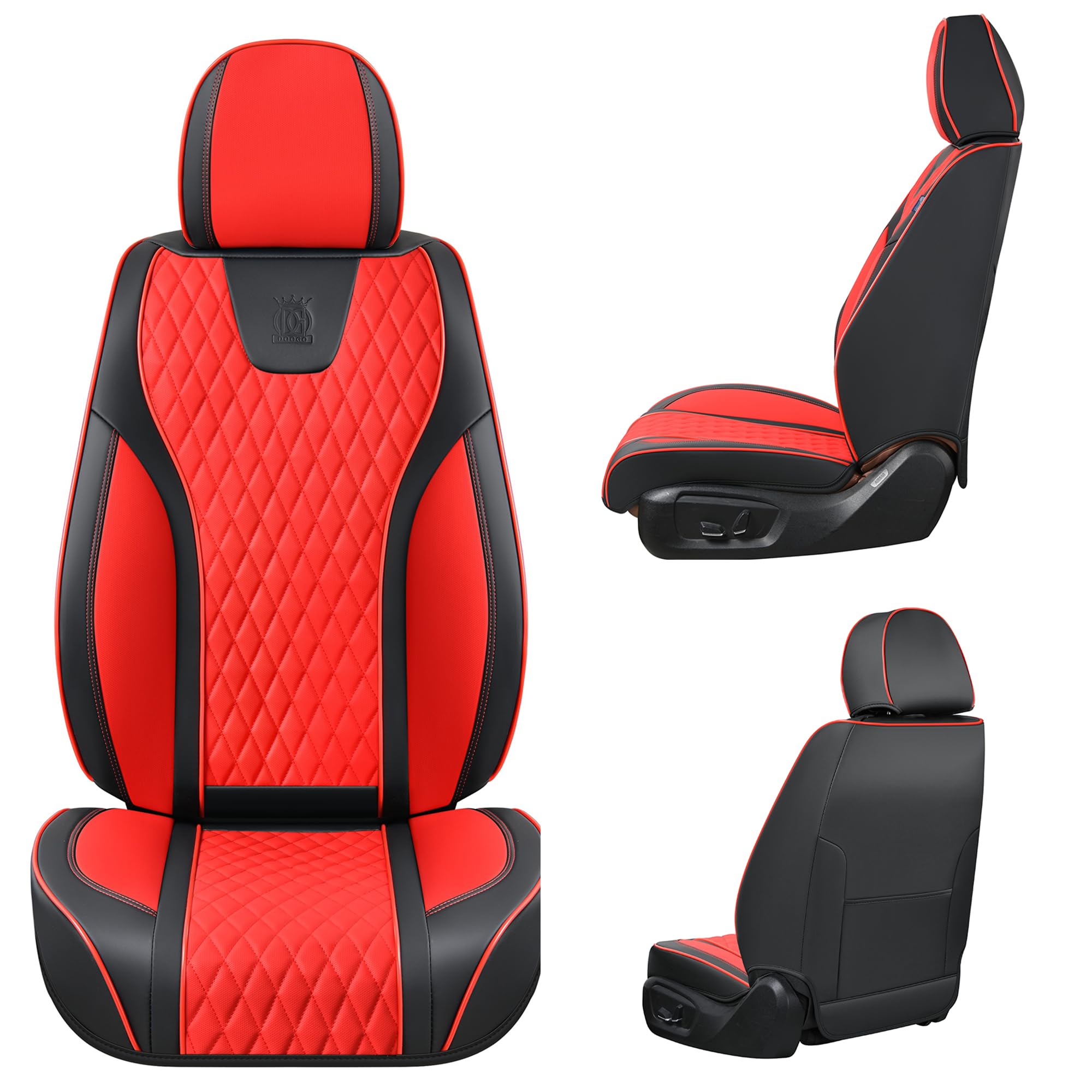 Doogo Front Seat Covers, Leather Seat Covers for Cars,Waterproof Car Seat Protector 2PCS, Auto Driver Seat Cover Accessories Fit for Most SUV Trucks(Black&Red,Front Pair)