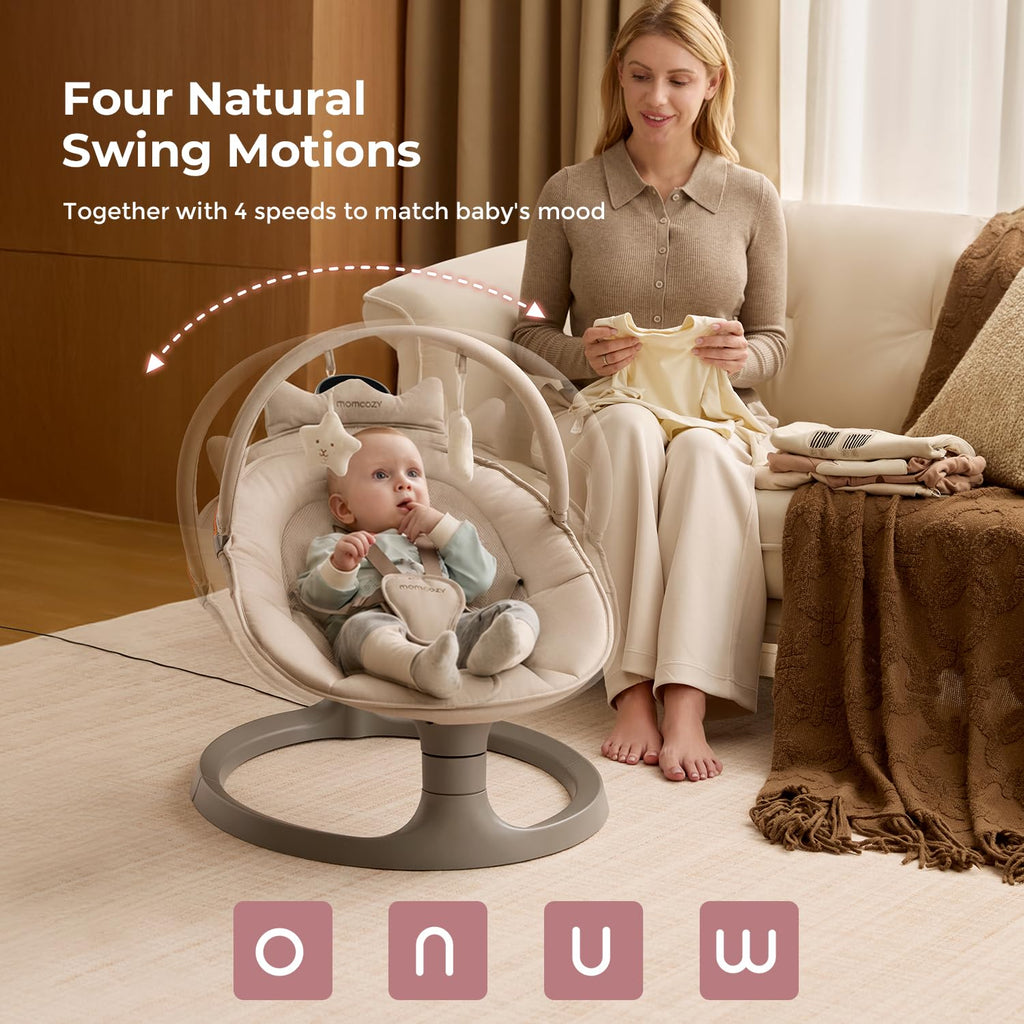 Momcozy 2-in-1 Electric Baby Swing, Dual-Arm Support System, Khaki