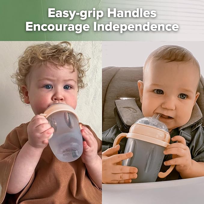 haakaa Weighted Straw Cup Sippy Cup for 6+ Month Old, Silicone Baby Straw Cup Water Cup Training Cup with Straw Brush, 8oz/250ml, Peach