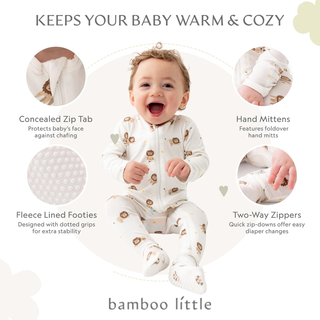 Bamboo Little Soft Baby Footie Pajamas, Baby Clothes, Newborn Sleepers, 95% Viscose and 5% Spandex, Lion, 12-18 Months