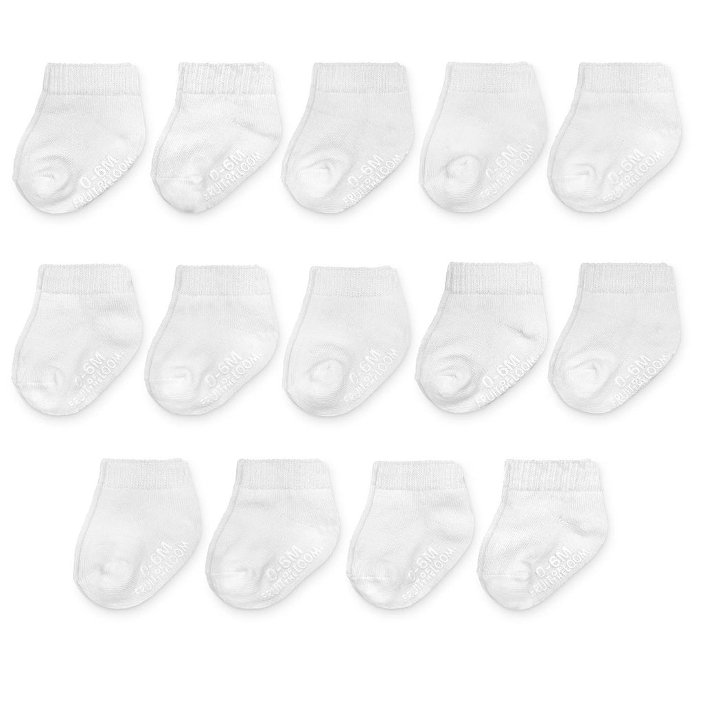 Fruit of the Loom Baby & Toddler Grow & Fit Flex Zones Cotton Stretch Low Cut Socks - Unisex, Girls, Boys (12-24 Months, White)