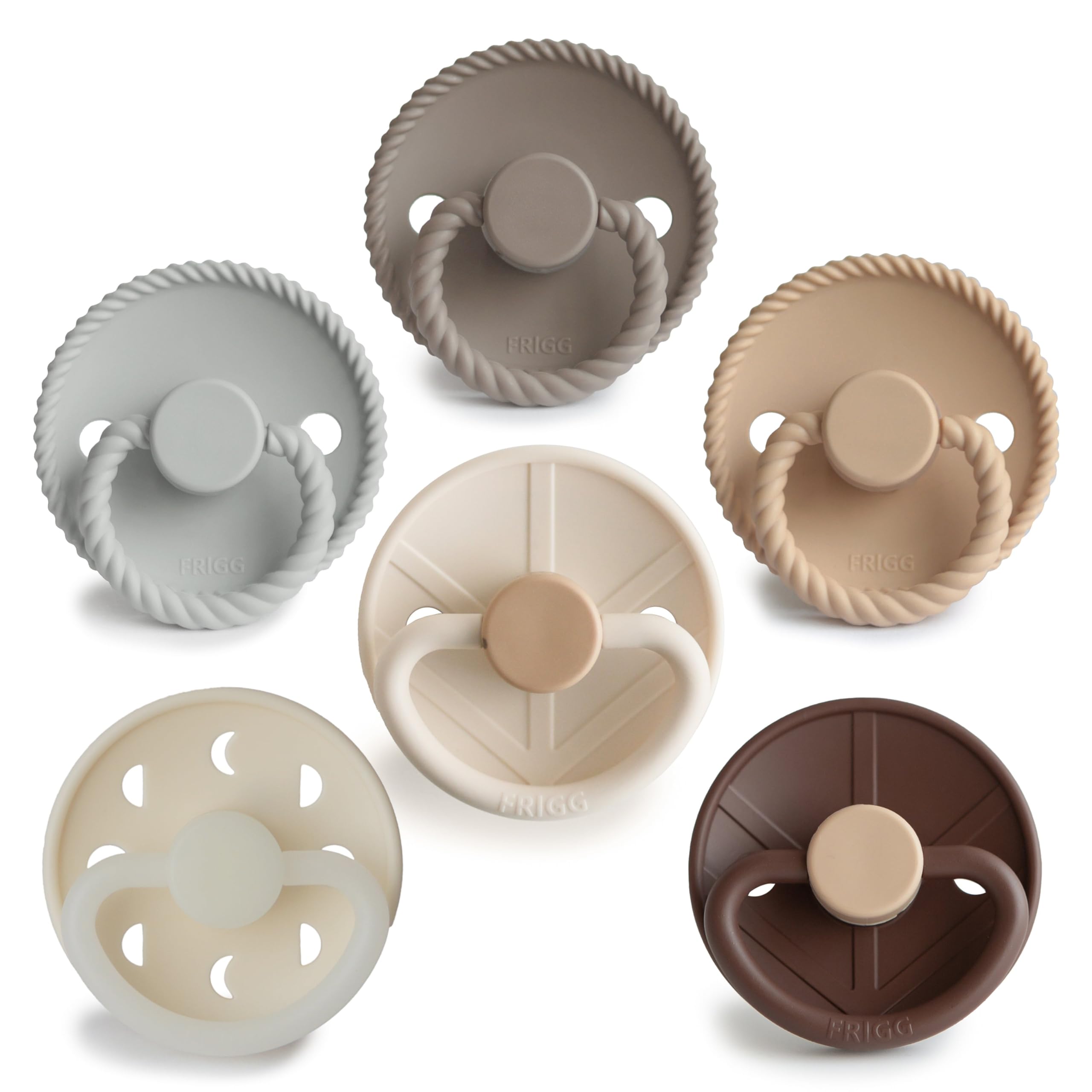 FRIGG SilkySoft Silicone Baby Pacifier 6-Pack Earthy Wonder | Made in Denmark | BPA-Free (6-18 Months)