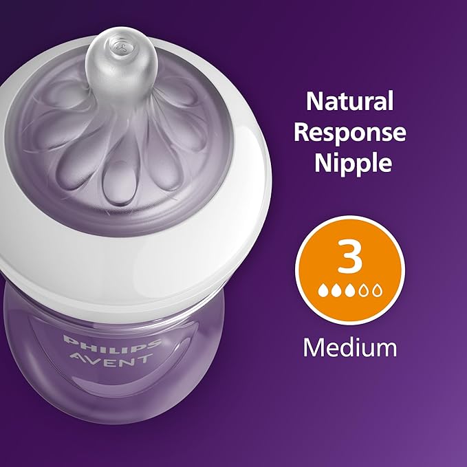 Philips Avent Natural Baby Bottle with Natural Response Nipple (Medium Flow,Flow 3), 9oz, SCY903/01