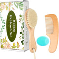 Wooden Baby Hair Brush and Comb Set, 3Pcs Natural Soft Goat Bristles Brush Cradle Cap Comb Baby Shower Scrubber Perfect Scalp Grooming Product for Newborns, Toddlers, Infant (Green)