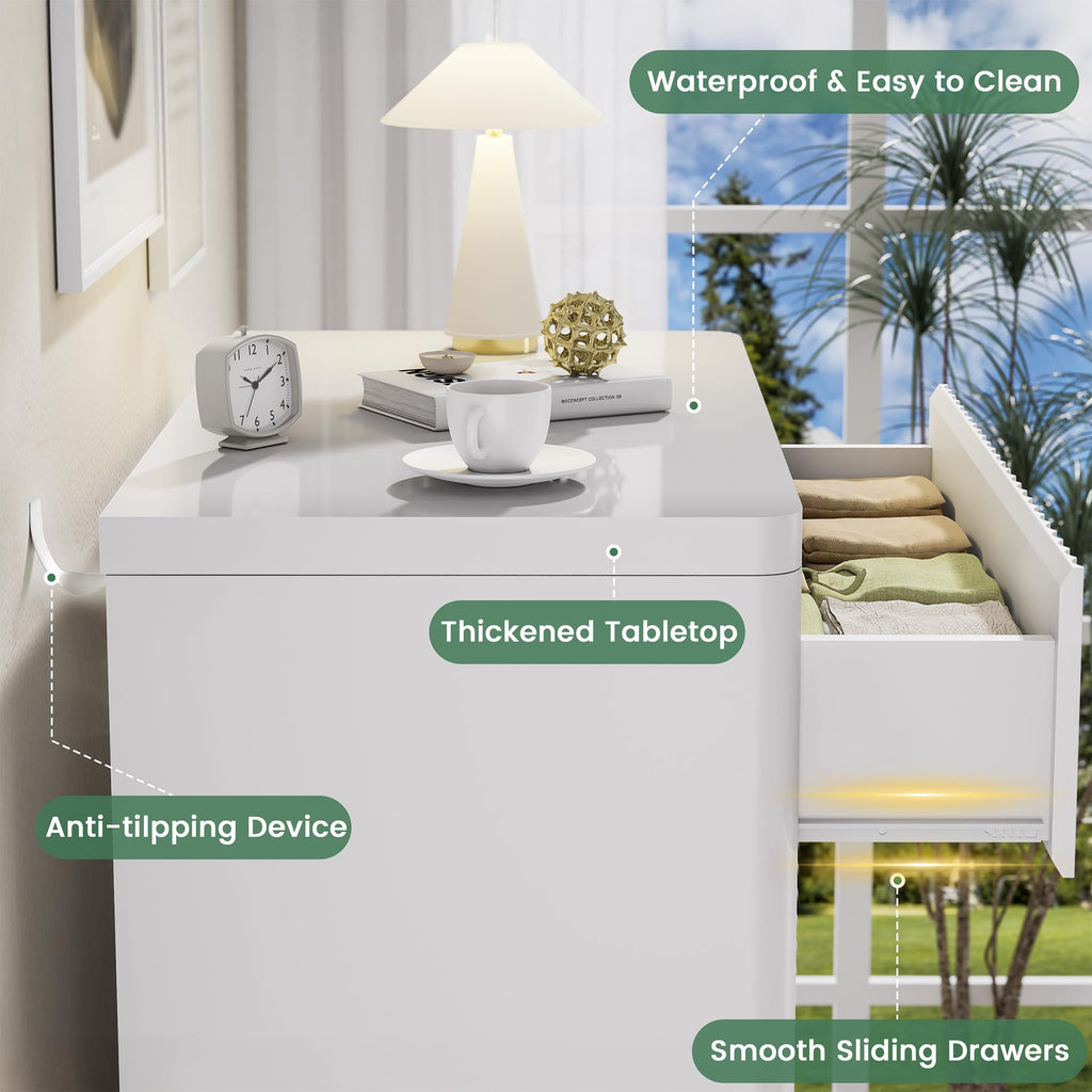 Standifurno 56" Tall Dresser for Bedroom, White Fluted Dresser with 6 Deep Drawers, Modern Chest of Drawers with Curved Profile, Handleless, Wooden Drawer Organizer for Living Room, Hallway, Closet