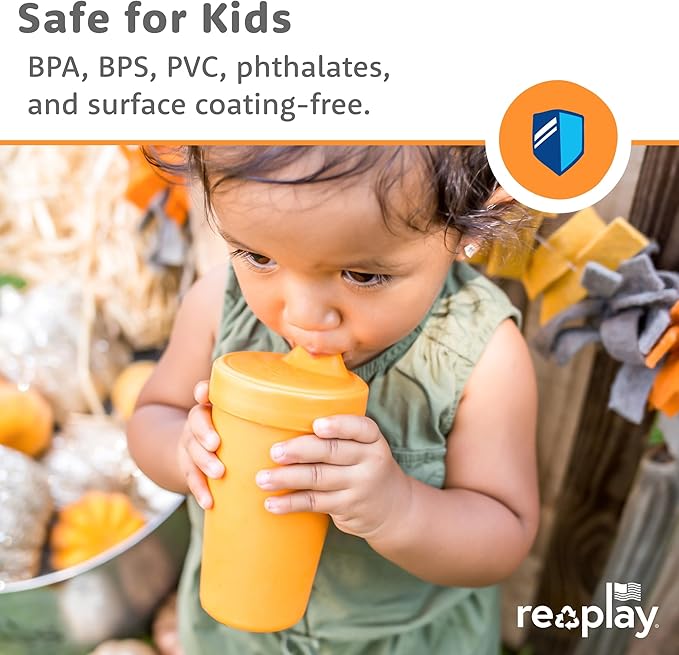 Re-Play Sippy Cups for Toddlers - 10 Oz. Reusable Spill Proof Cups for Kids, Dishwasher/Microwave Safe - Made in USA - Set of 4-3.13" x 6.25" - Grinchmas