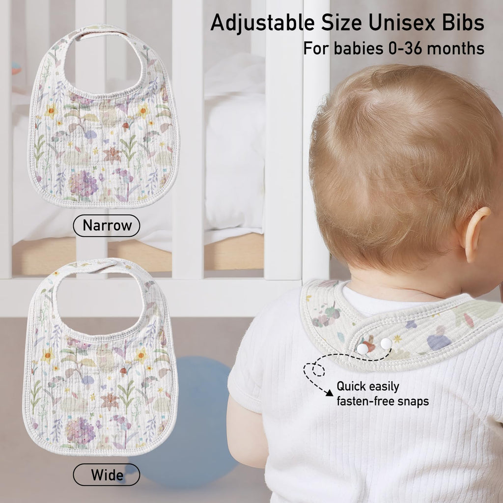 Muslin Bibs for Baby Girl, Adjustable Fit for Drooling and Teething Toddler