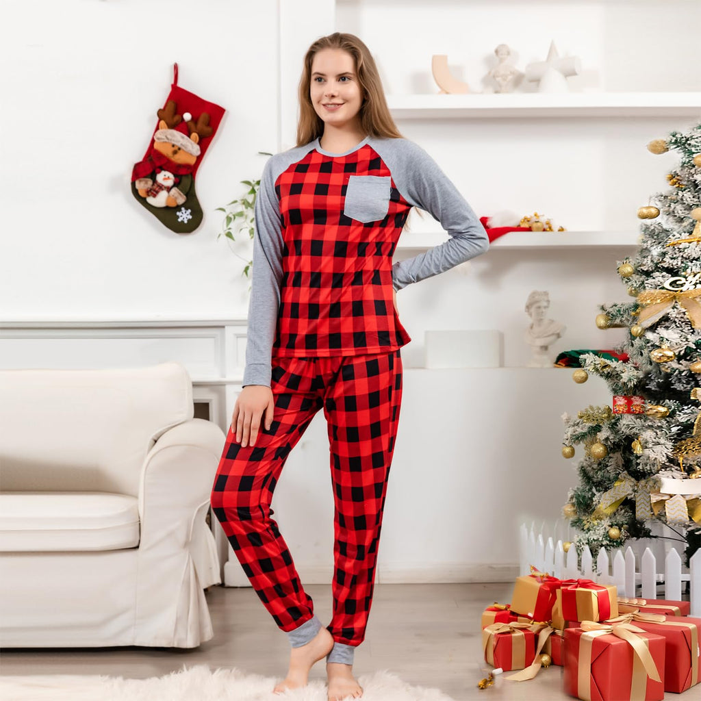 Schbbbta Kids Christmas Plaid Pajamas Set 2-Piece Family Sleepwear Pjs Set, Black Grey Plaid, 5-6 Years = Tag 130