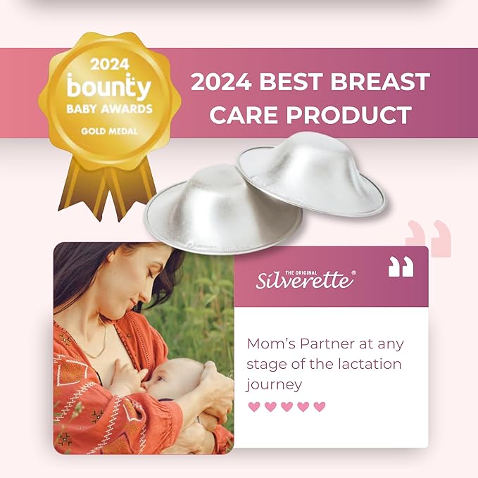 SILVERETTE® The Original Silver Nursing Cups, Nipple Covers for Breastfeeding Essentials, Pure 925 Silver Nipple Shields for Breastfeeding Newborn, Lightweight Nursing Cups, XL Size